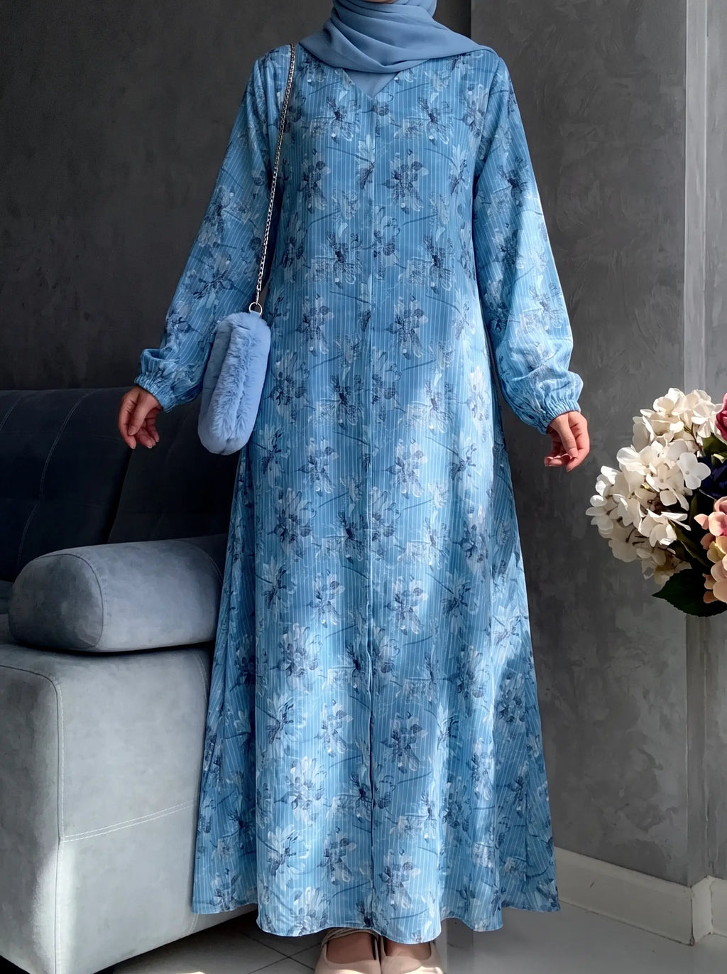 Sky Blue - Arabic Lawn Abaya HJ1684