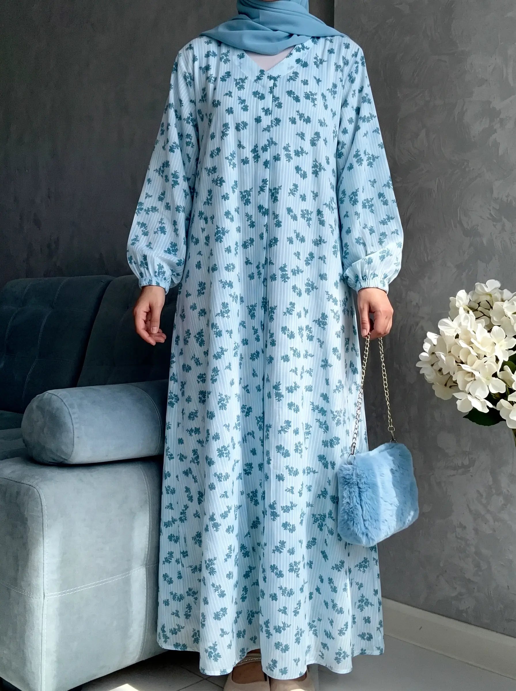 Sky Blue - Arabic Lawn Abaya HJ1618