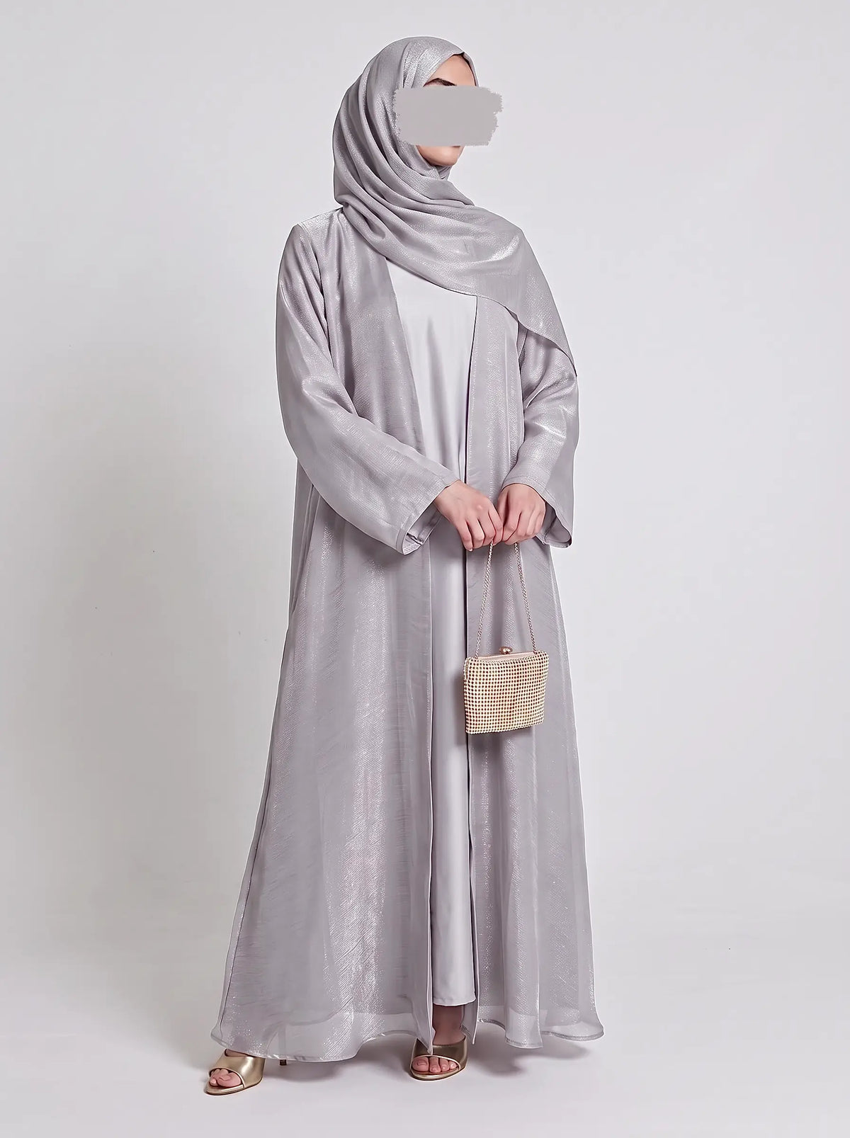 Silver Grey -  Zareen Crinkle Silk Abaya HJ1710 Main image