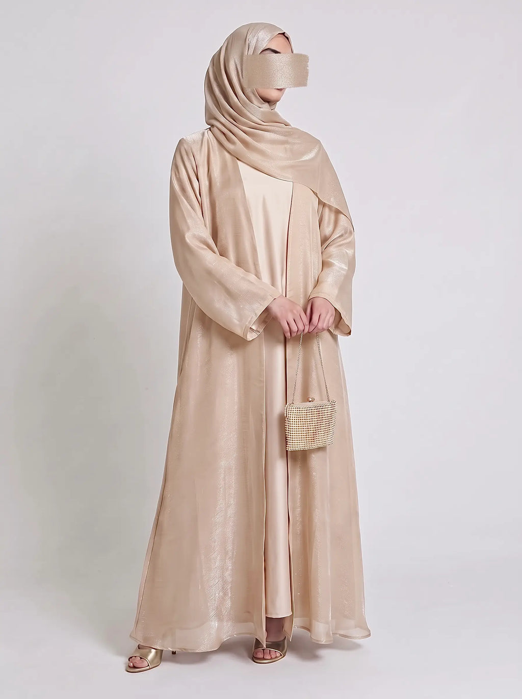 Soft Beige -  Zareen Crinkle Silk Abaya HJ1709