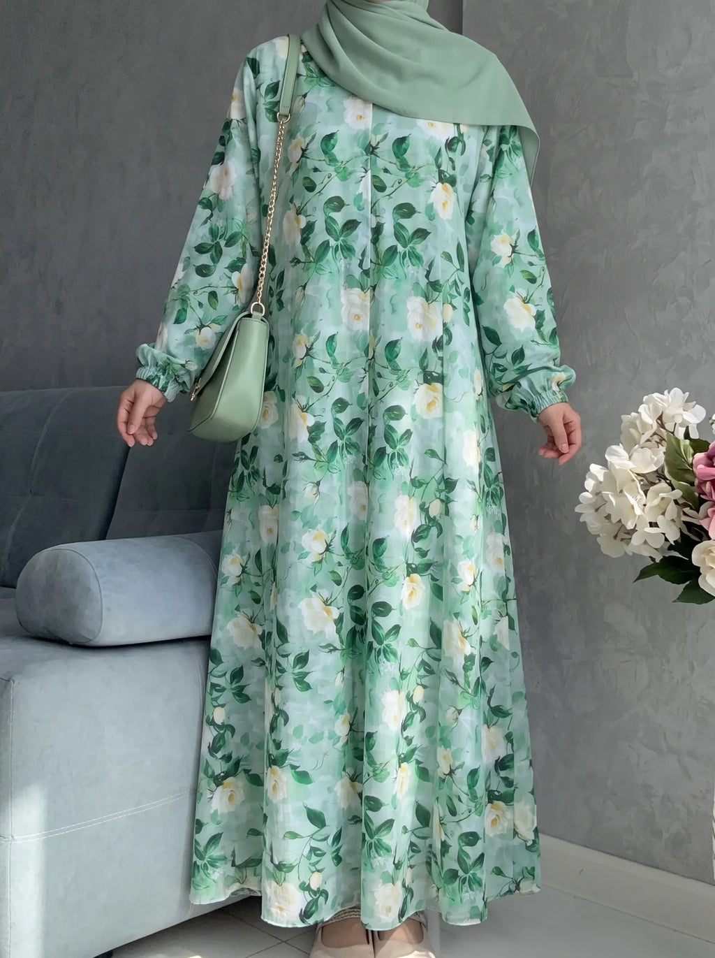Dusty Fern - Arabic Lawn Abaya HJ1585