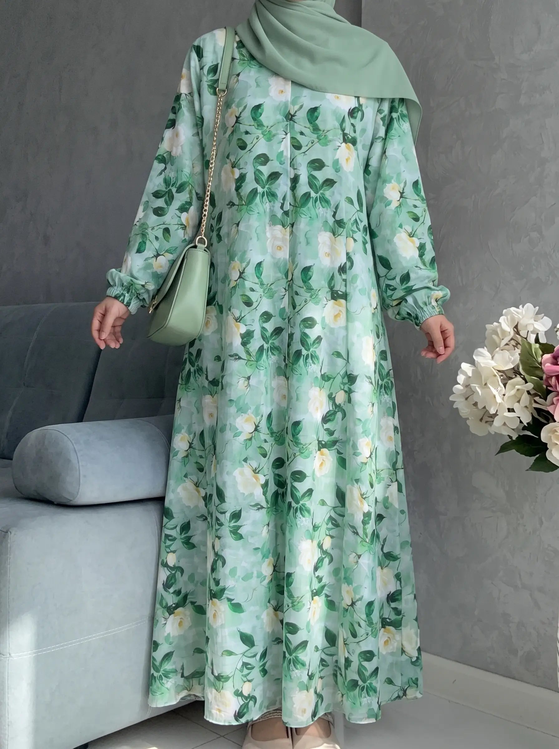 Dusty Fern - Arabic Lawn Abaya HJ1585