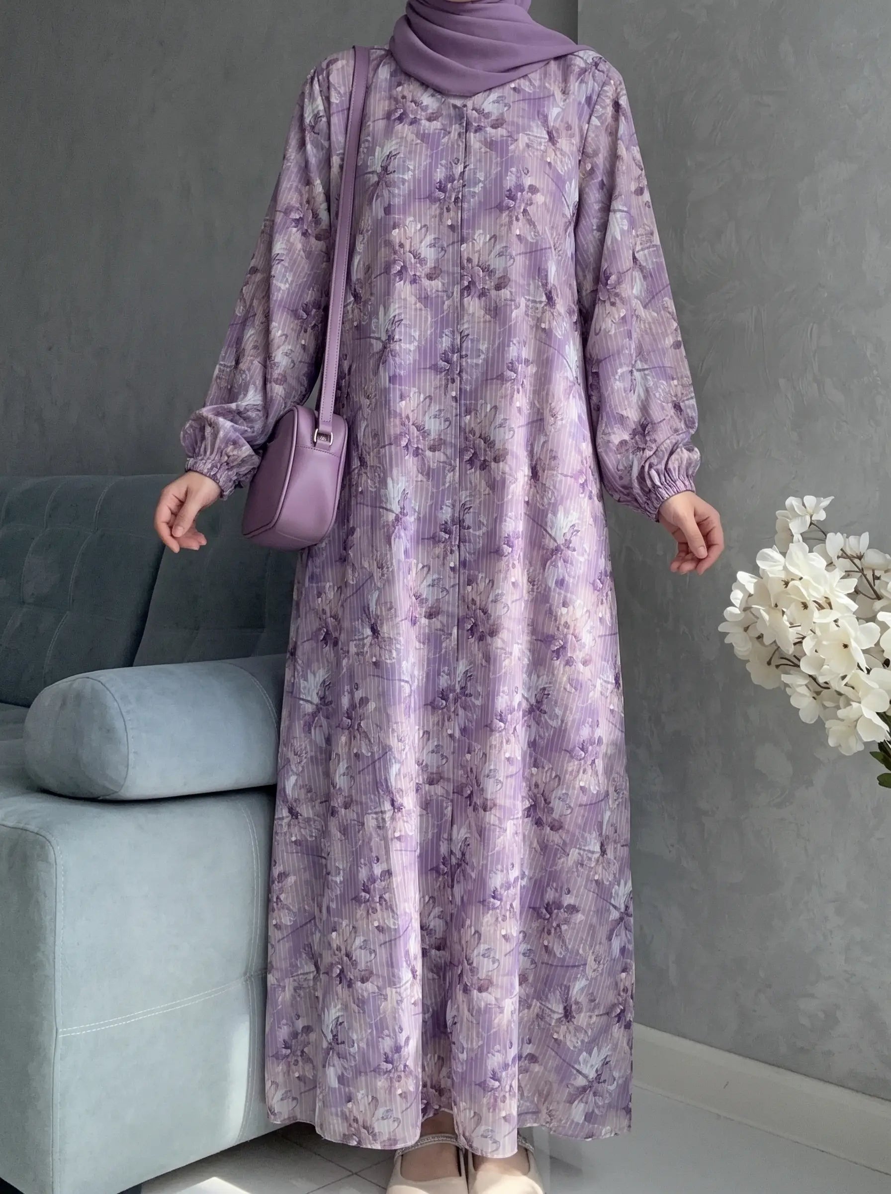 Lavender Purple - Arabic Lawn Abaya HJ1624