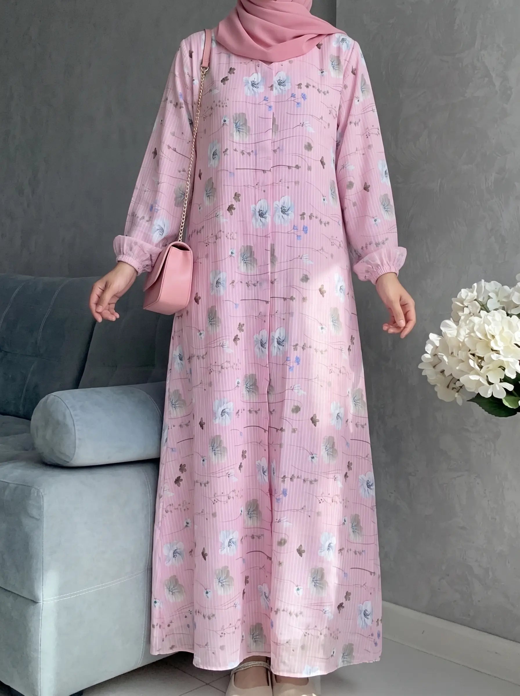 Blush Pink - Arabic Lawn Abaya HJ1621