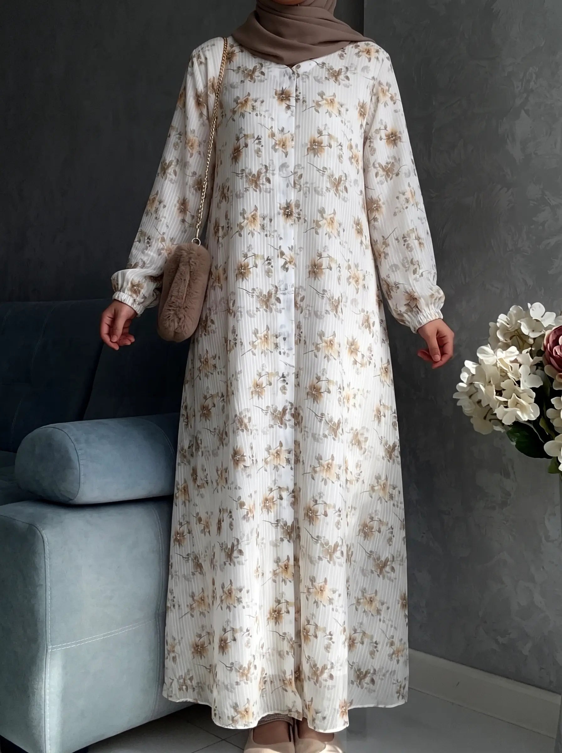 Vanilla Bloom - Arabic Lawn Abaya HJ1630