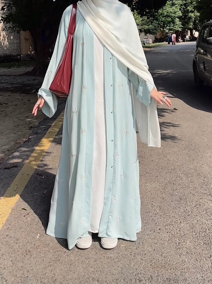 Ice Blue - Classic Bow Abaya HJ1713