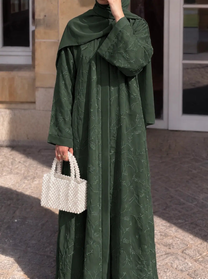Botanical Luxe Abaya - Olive Green HJ1752