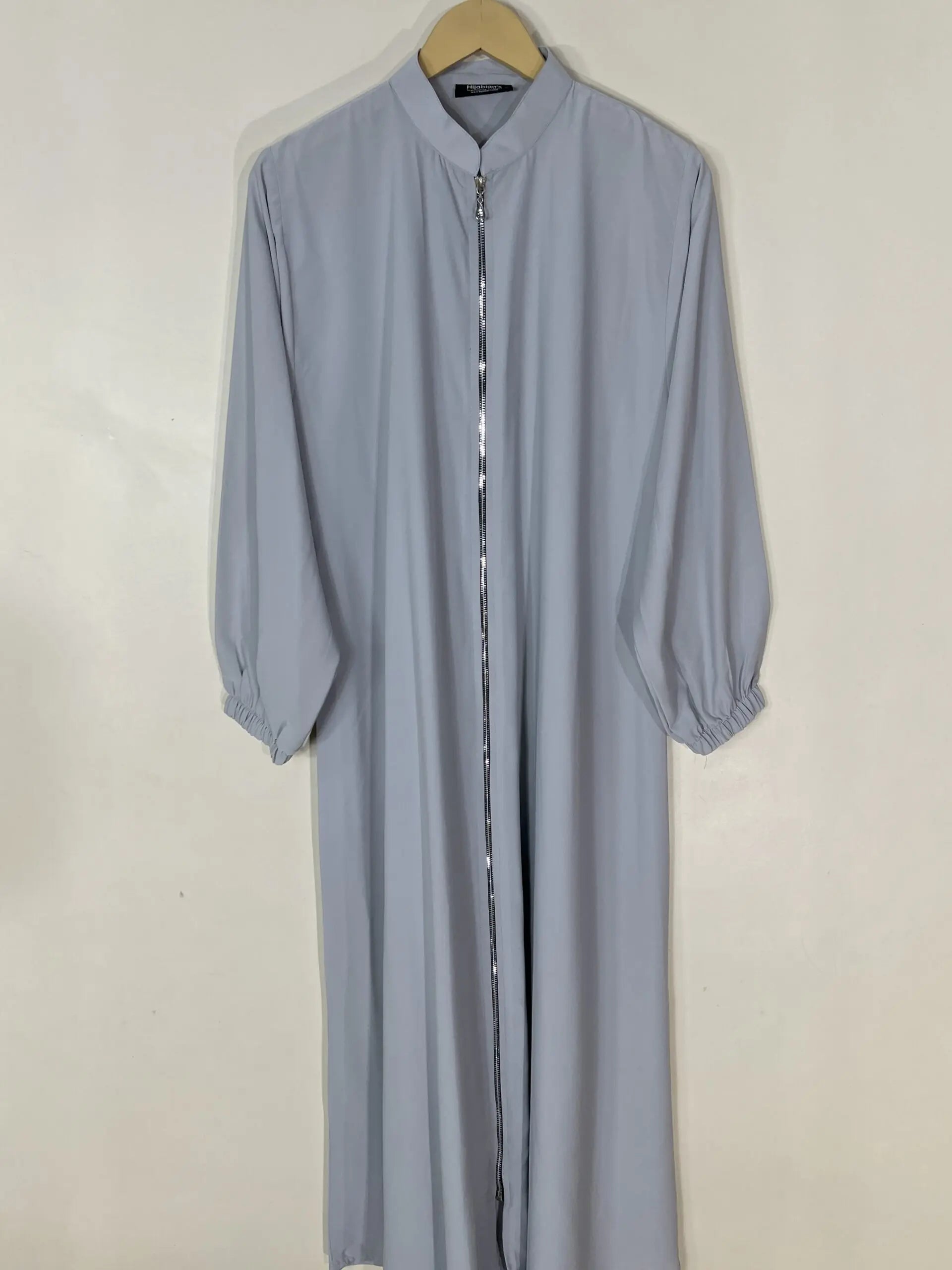 Cool Grey - Collar Style Silver Zip Abaya HJ1077