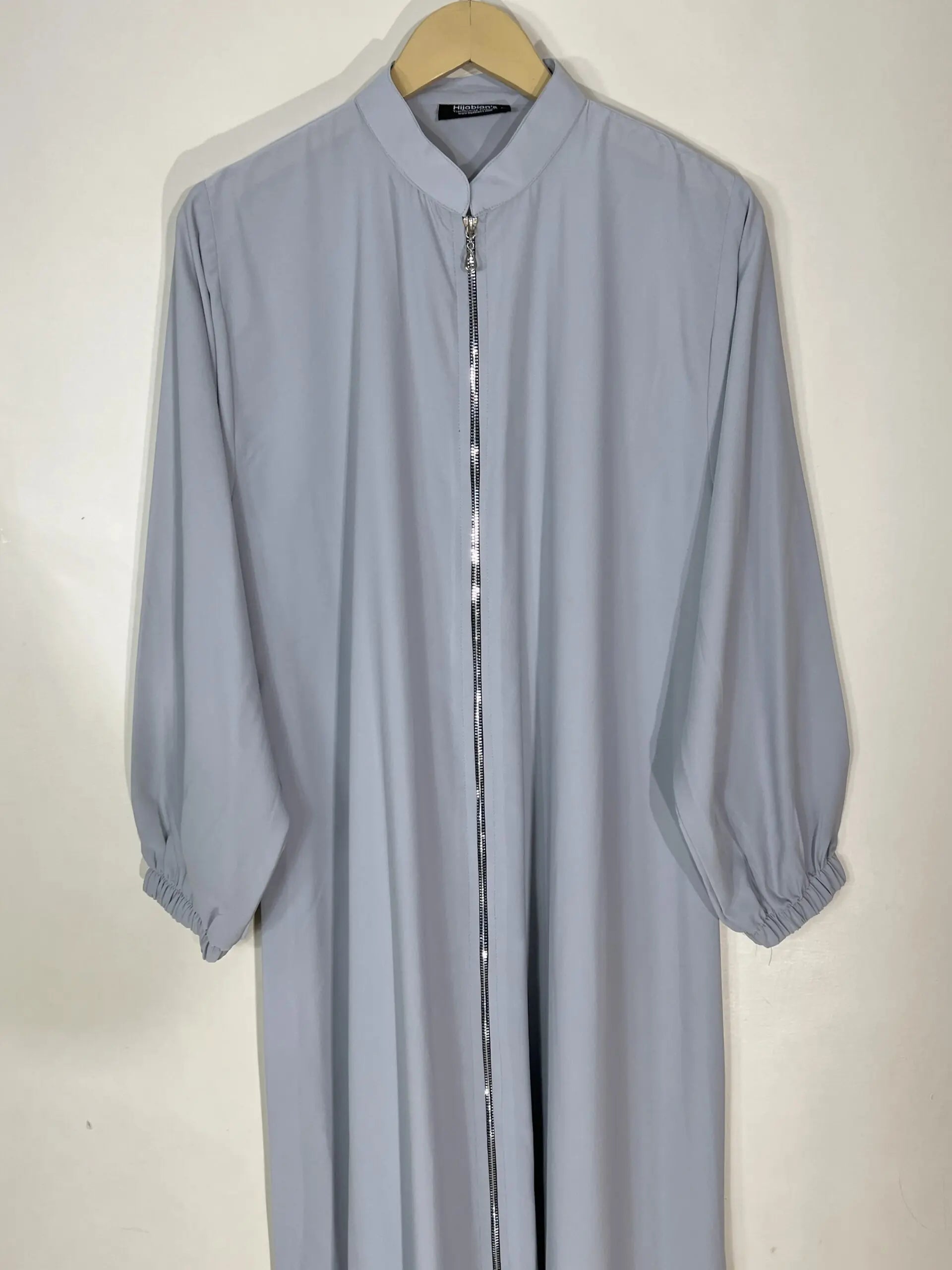 Cool Grey - Collar Style Silver Zip Abaya HJ1077 Secondary image