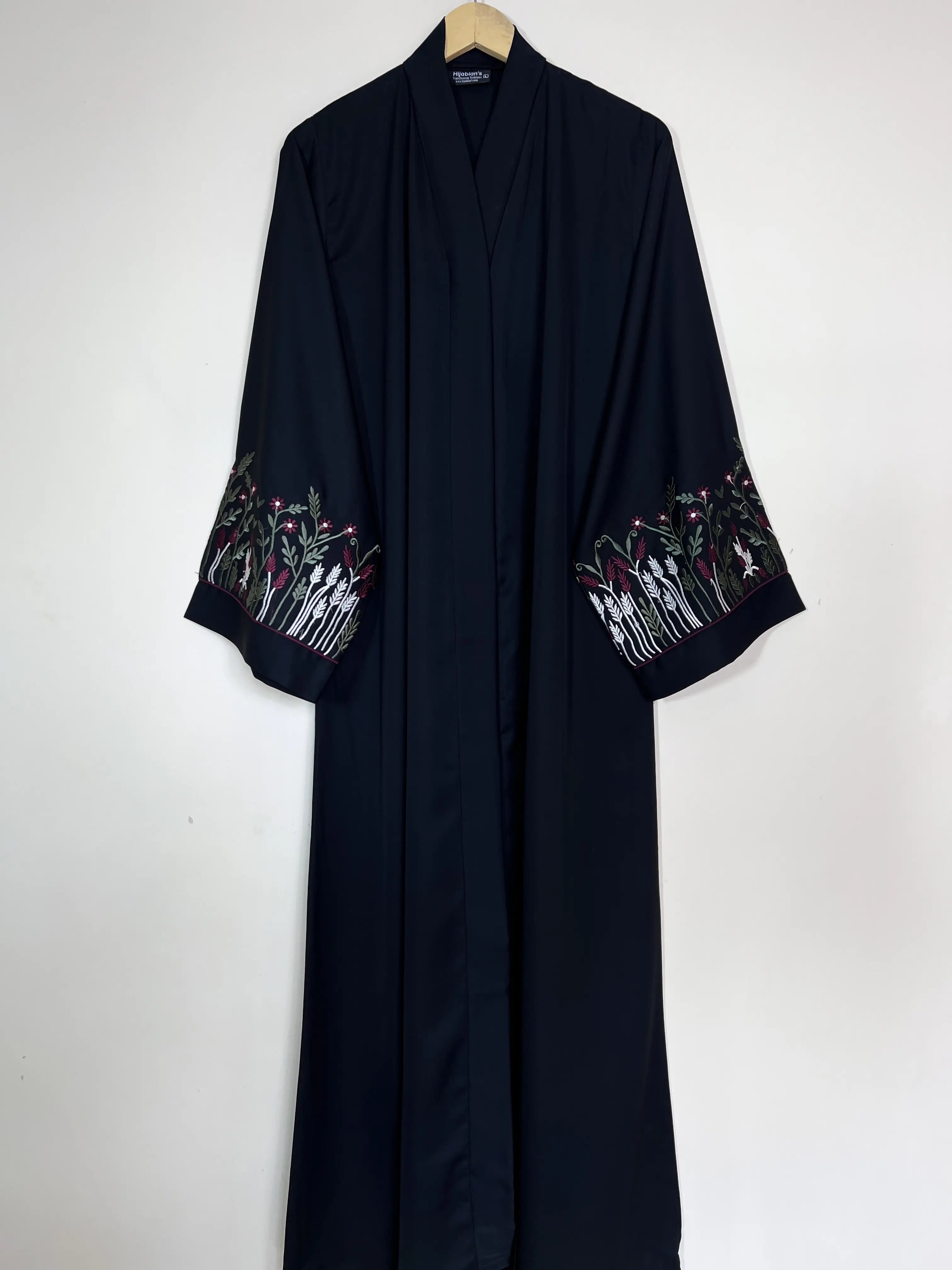 Black - Pastel Bloom Embroidery Abaya HJ1493