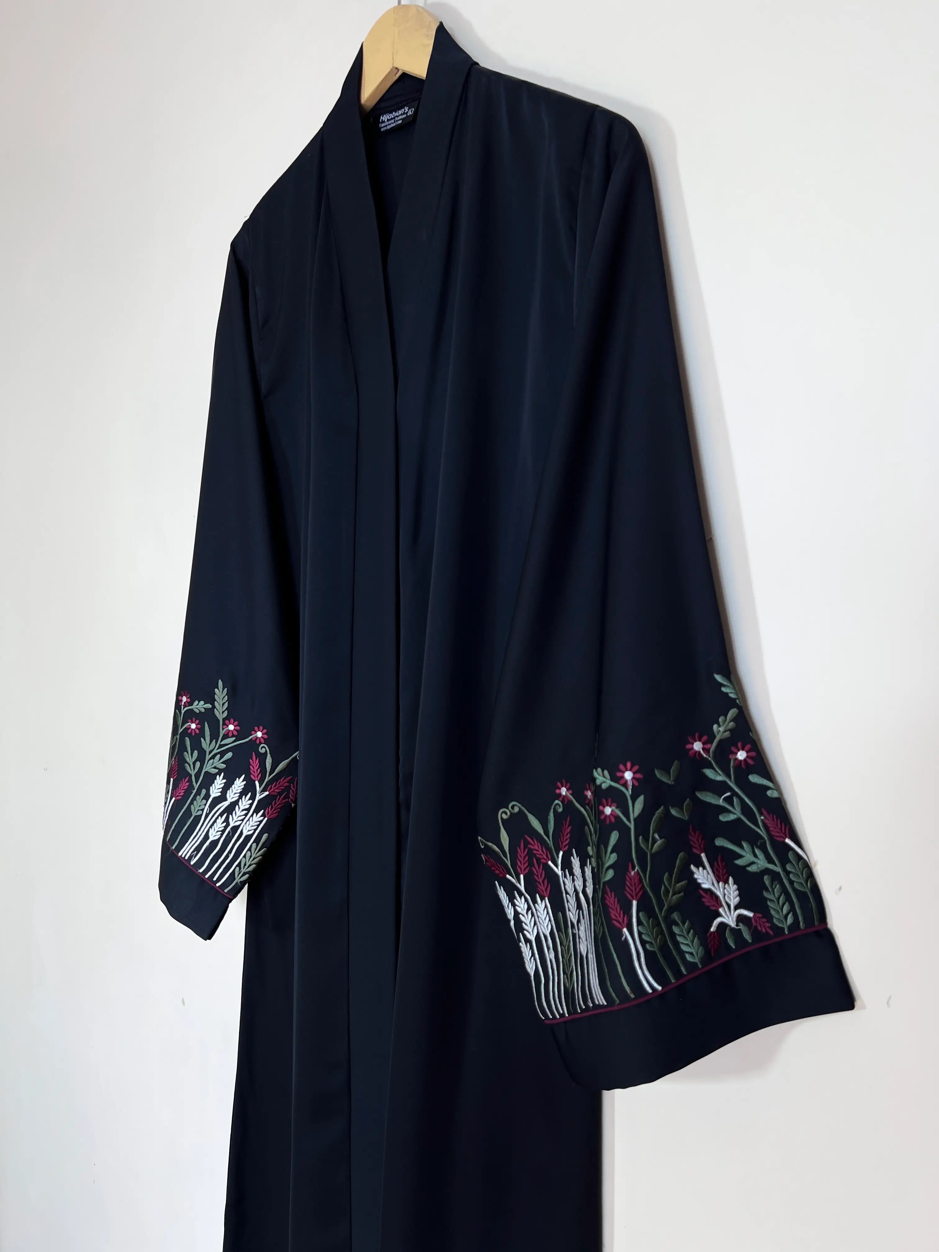 Black - Pastel Bloom Embroidery Abaya HJ1492 Secondary image