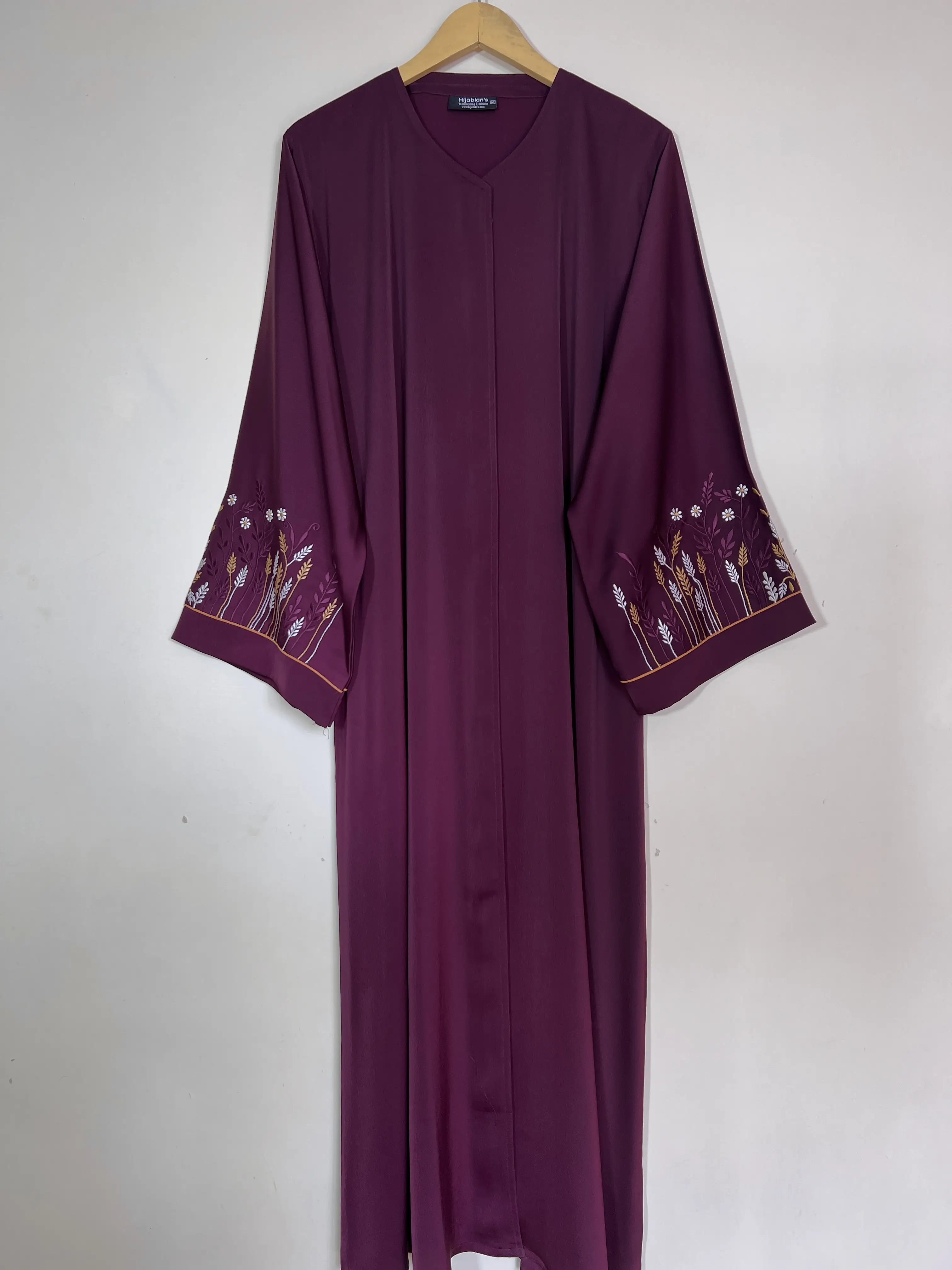 Maroon - Embroidered Bloom Abaya HJ1492
