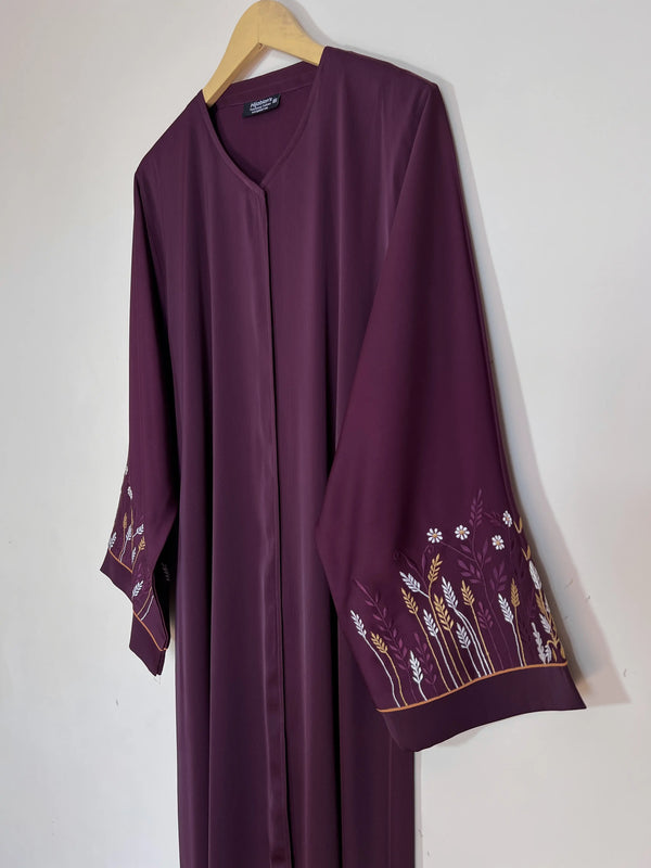 Maroon - Embroidered Bloom Abaya HJ1492