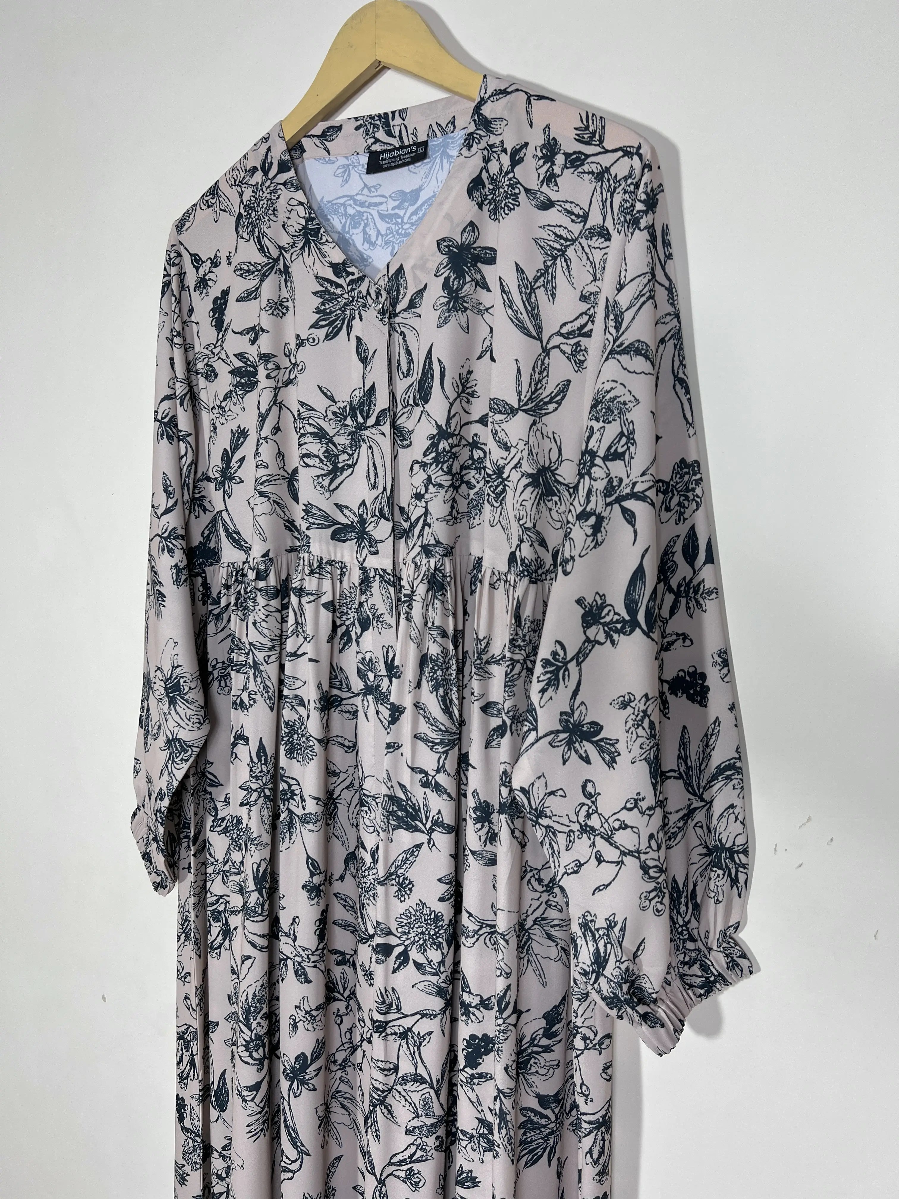 Beige - Floral Front Open Chun Abaya HJ1501