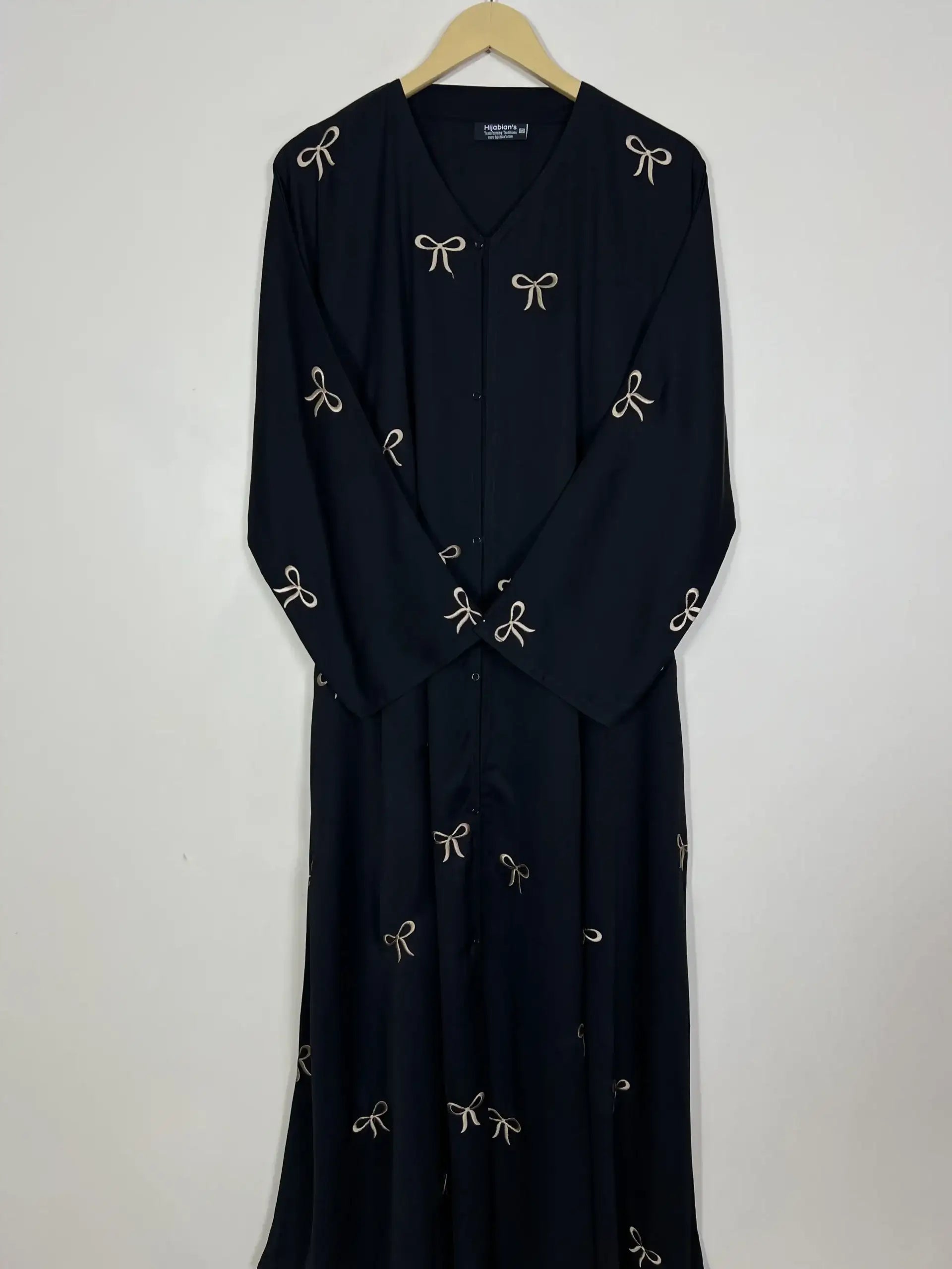 Beige - Front Open Bow Abaya HJ1138