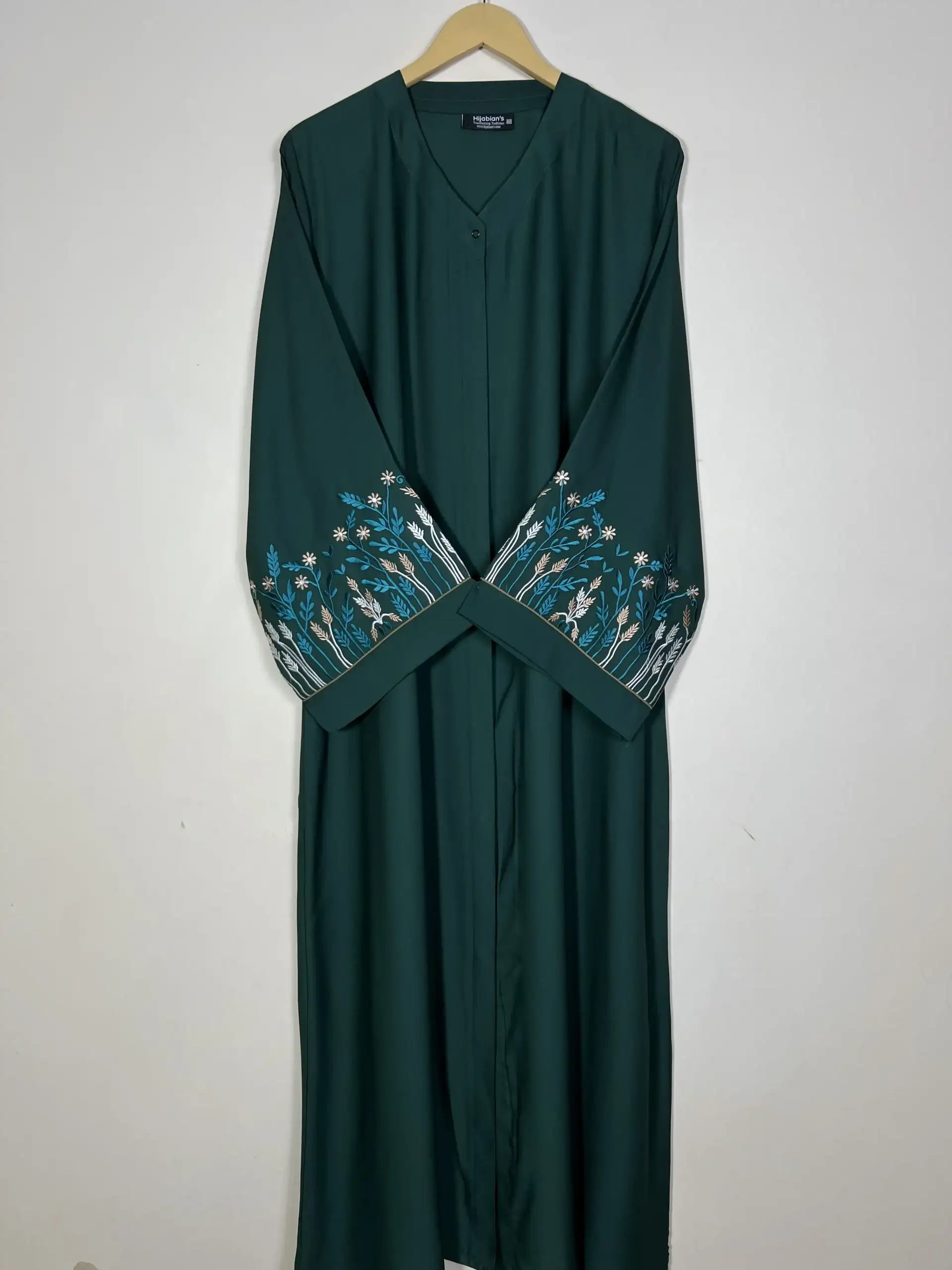 Bottle Green - Embroidered Bloom Abaya HJ1154