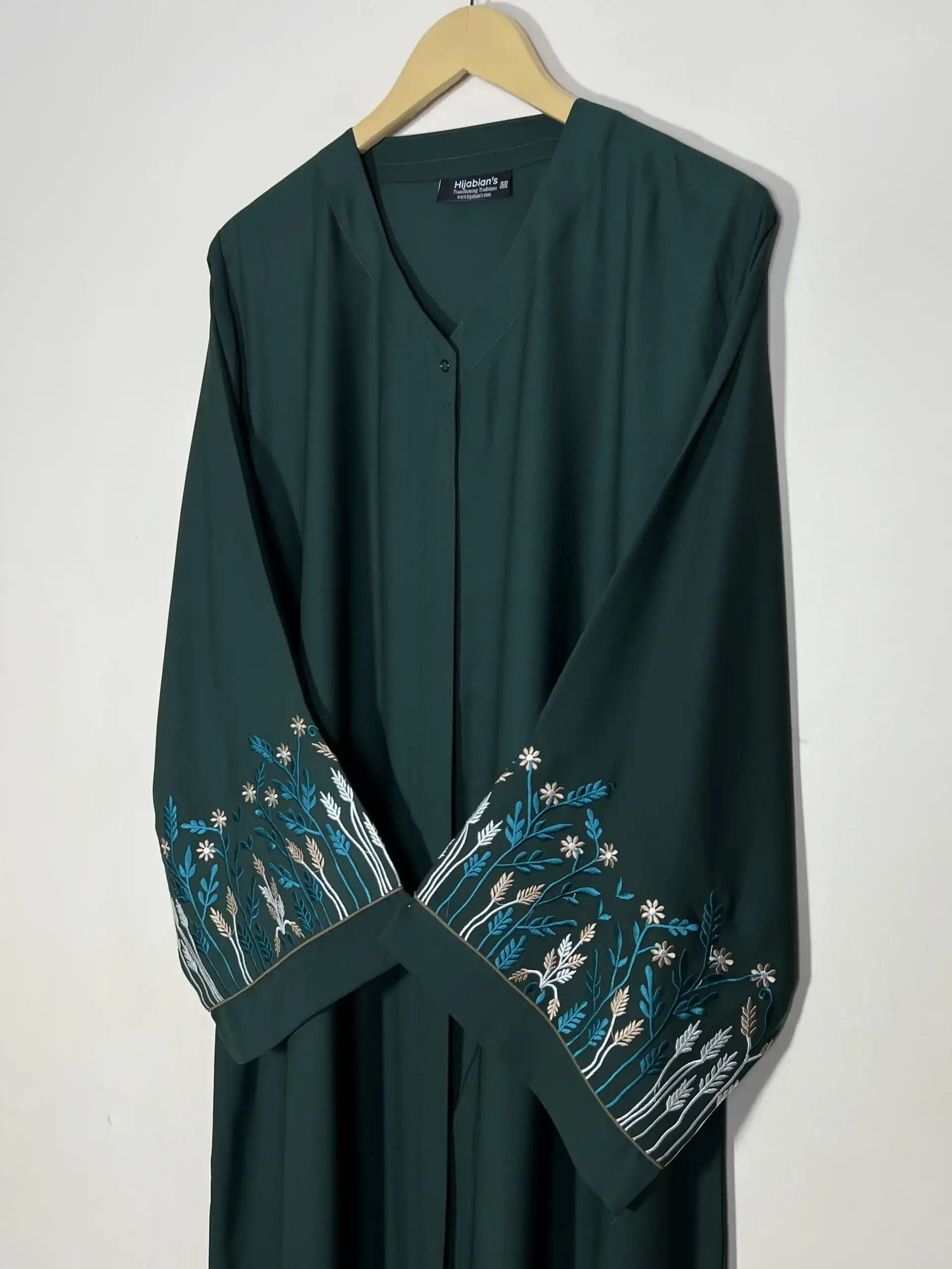 Bottle Green - Embroidered Bloom Abaya HJ1154