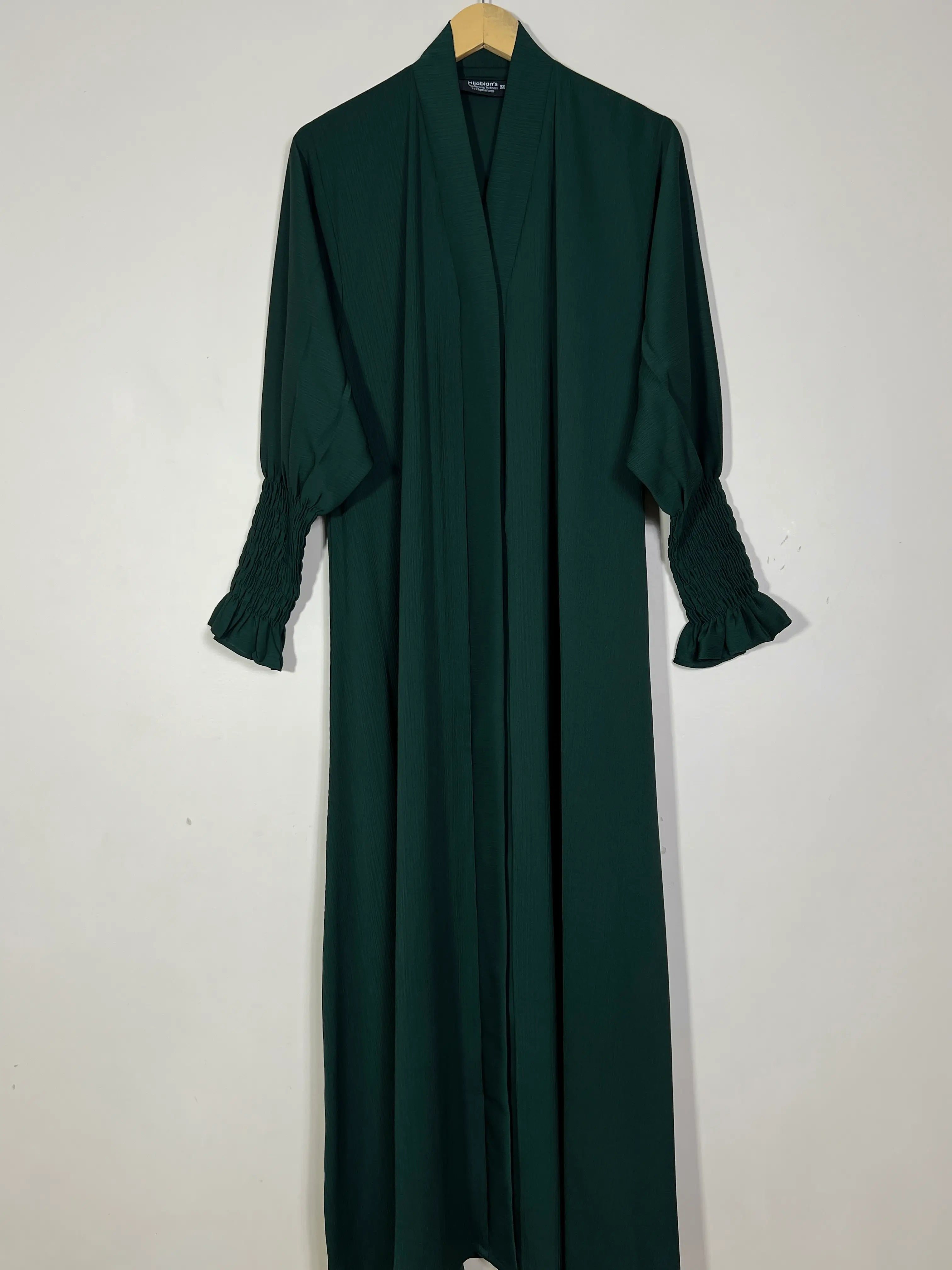 Bottle Green - Smoked Sleeves Abaya HJ1563