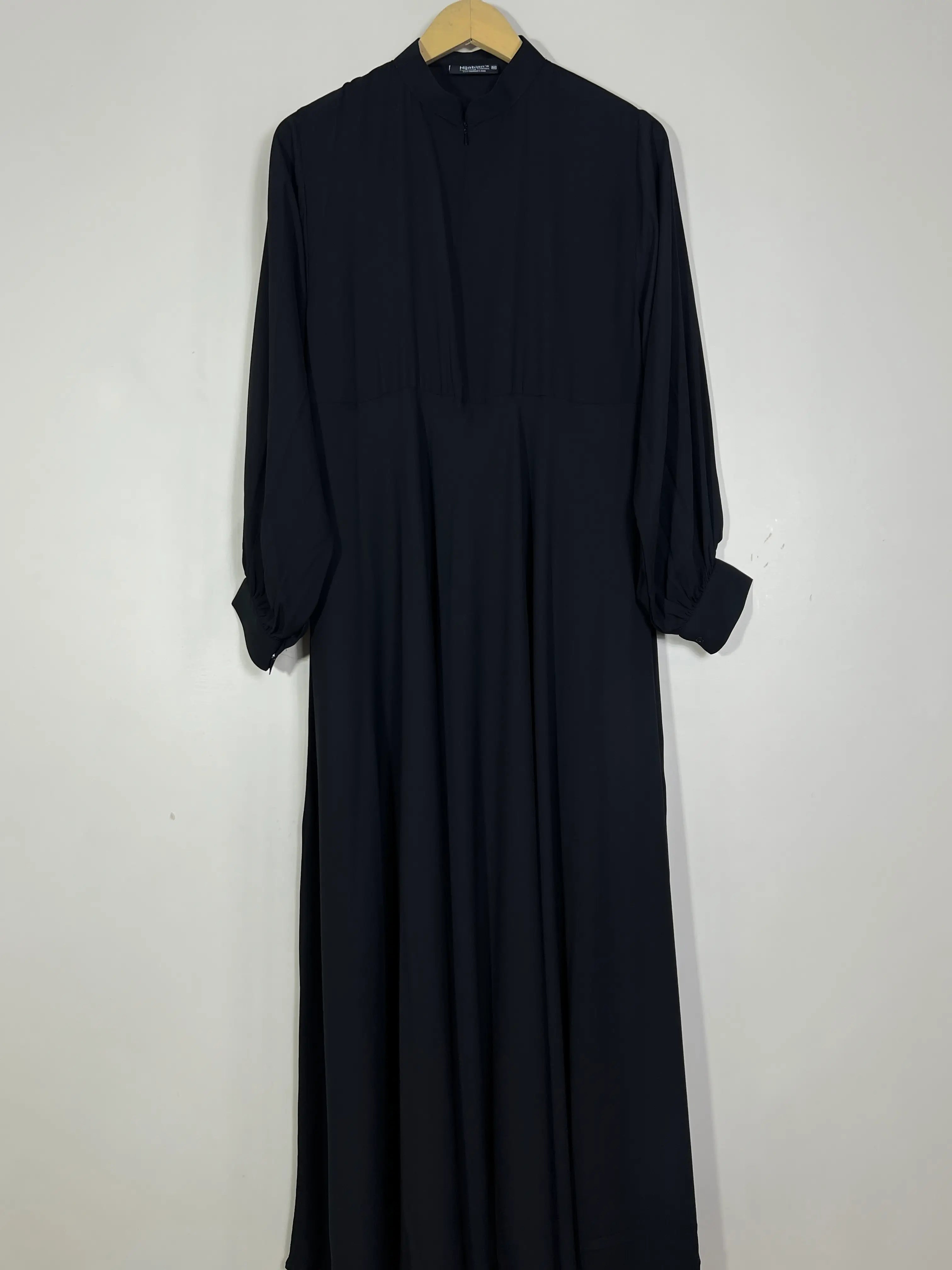 Black - Midway Zip Collar Abaya HJ1576