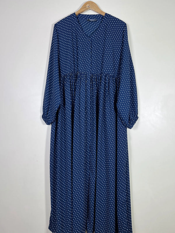 Navy Blue - Printed Front Open Chun Abaya HJ1598