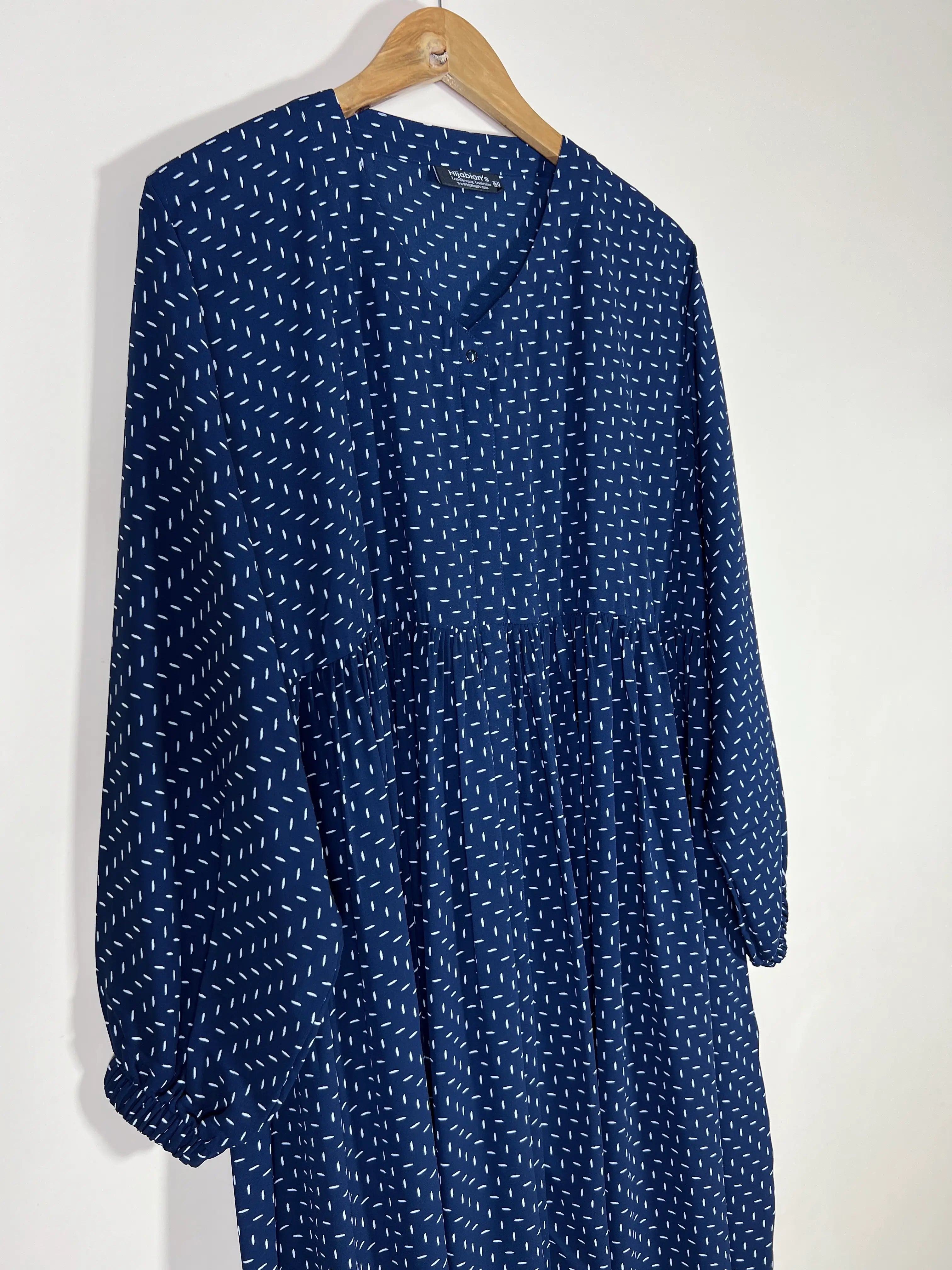 Navy Blue - Printed Front Open Chun Abaya HJ1598 Secondary image