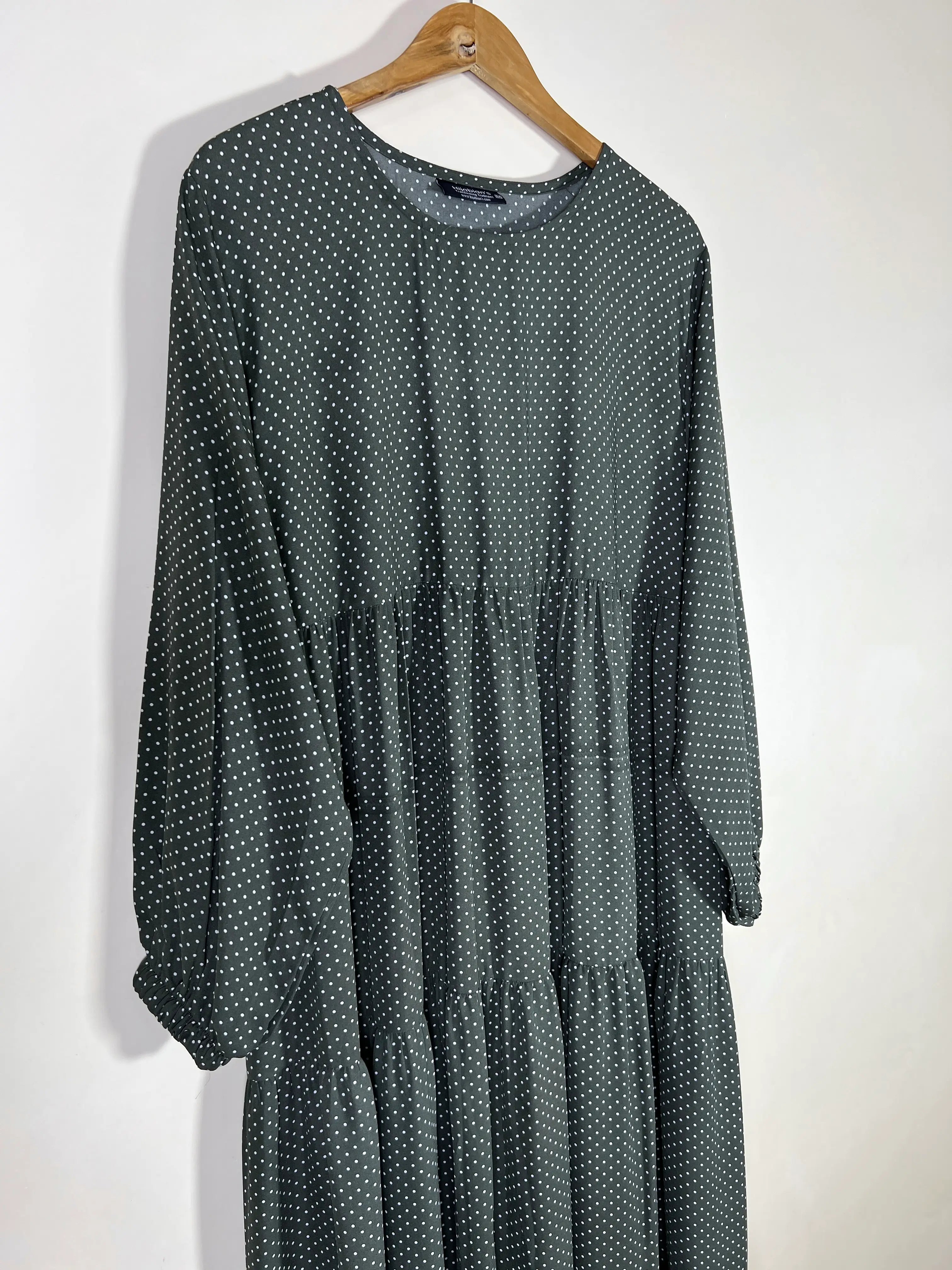 Green - Printed Frill Maxi Abaya HJ1601 Secondary image