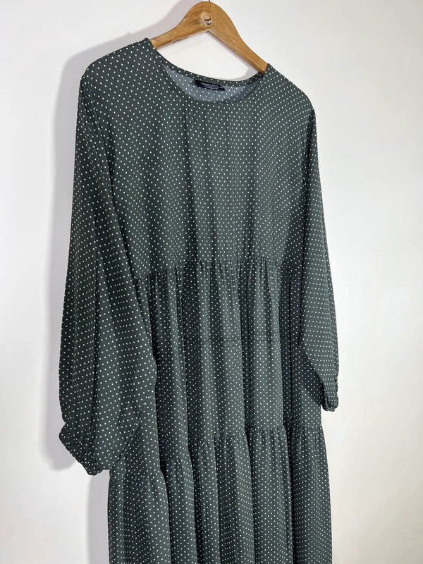 Green - Printed Frill Maxi Abaya HJ1601