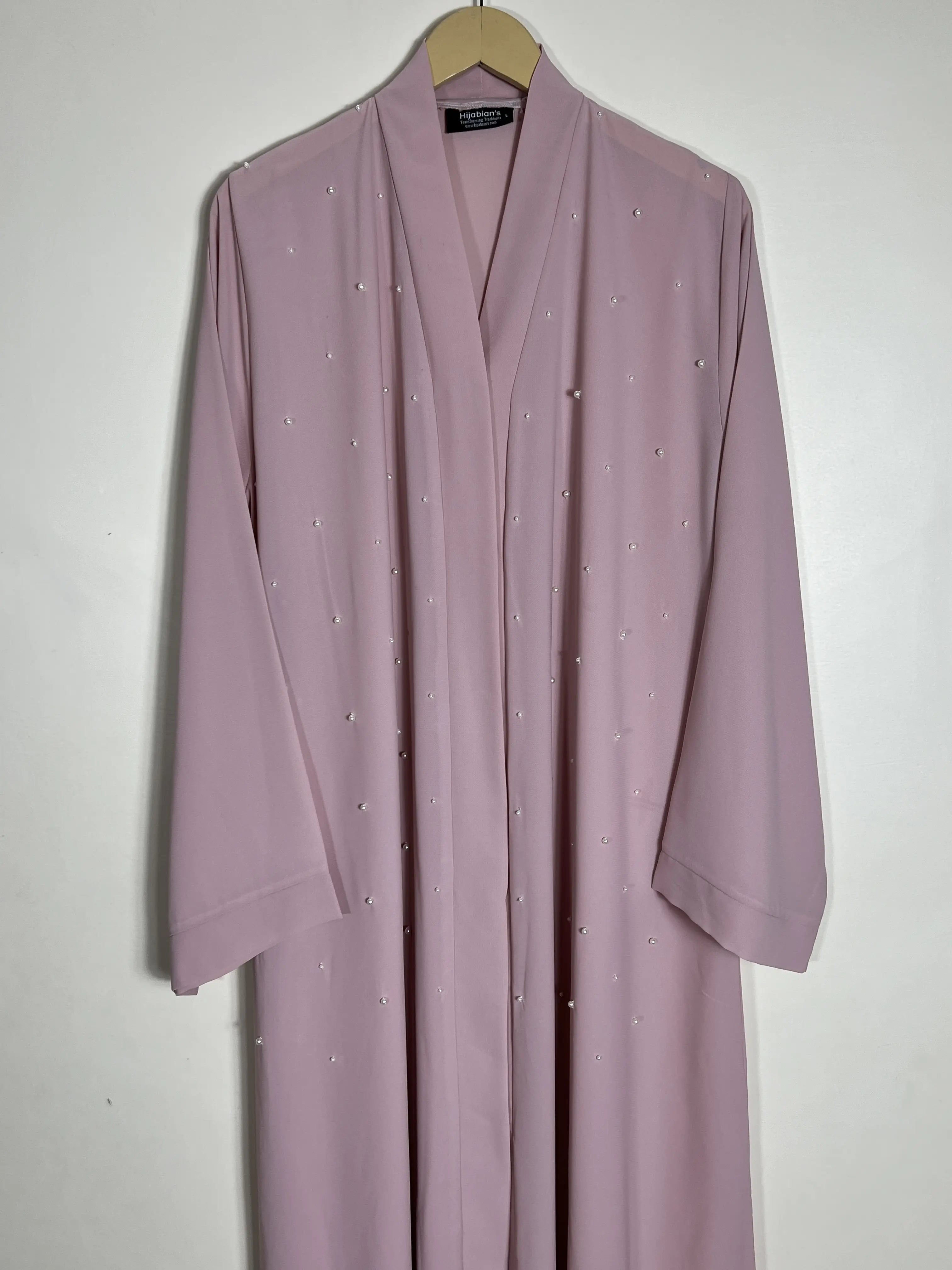 Blush Pink - Pearls Adorned Classic Abaya HJ1474 Secondary image