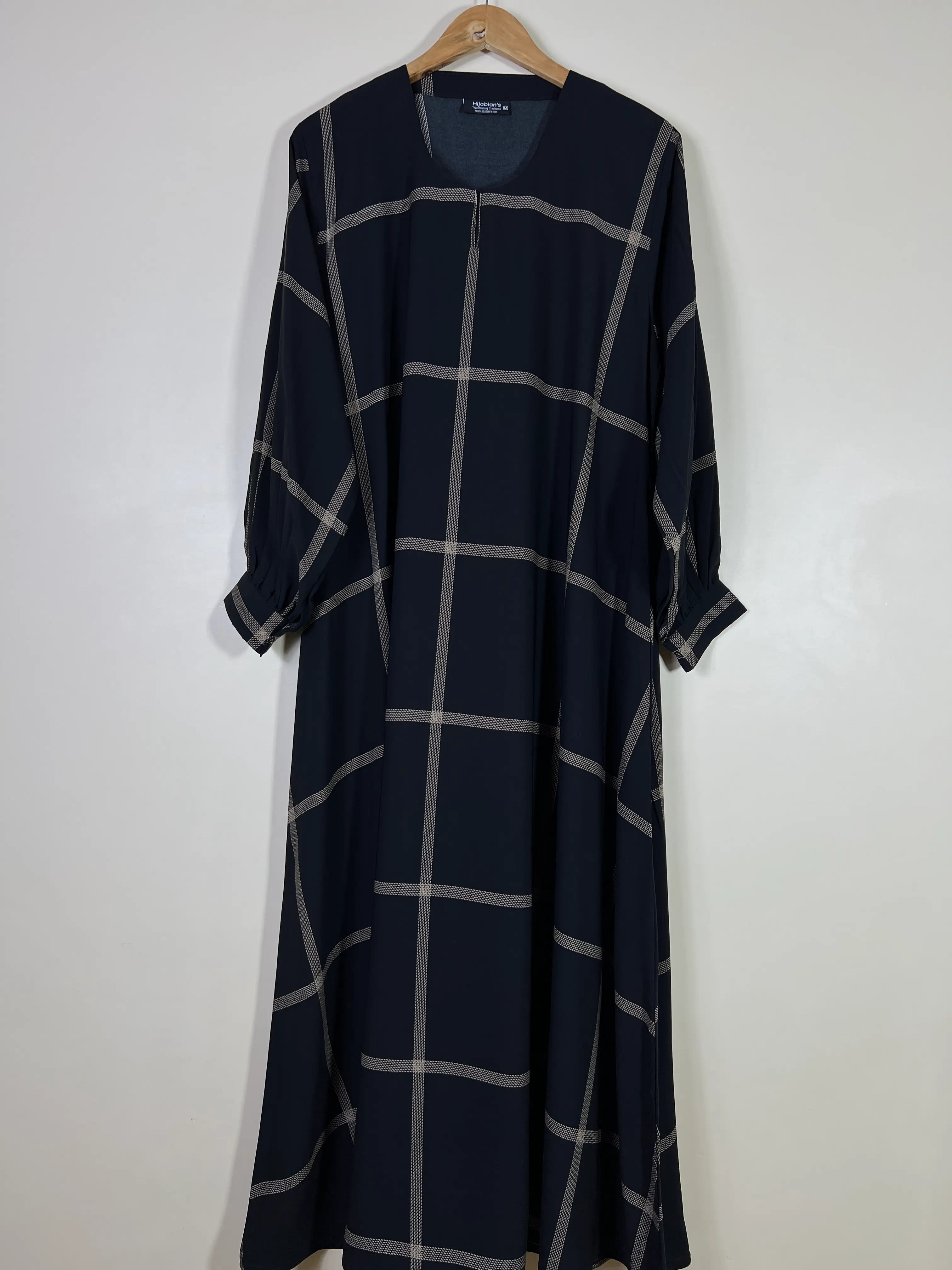 Black - Check Print Maxi Abaya HJ1612