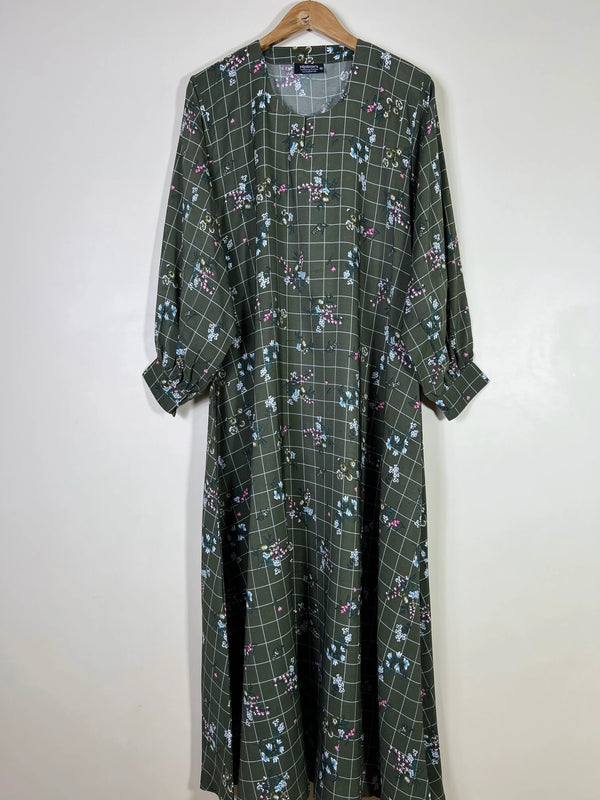 Olive Green - Floral Maxi Abaya HJ1610