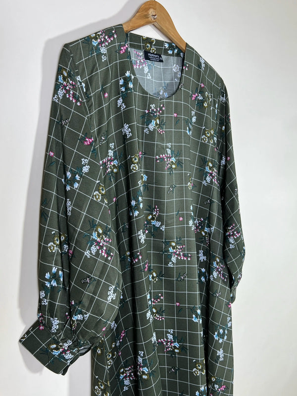 Olive Green - Floral Maxi Abaya HJ1610
