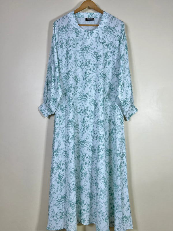 Mint White - Floral Maxi Abaya HJ1664