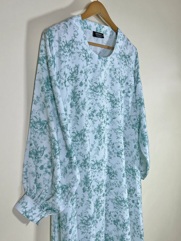 Mint White - Floral Maxi Abaya HJ1664