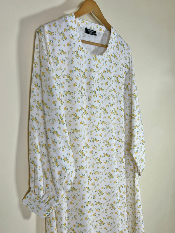 White - Floral Maxi Abaya HJ1666