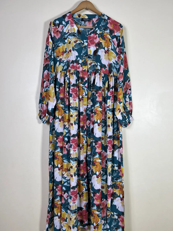 Teal Green - Floral Front Open Chun Abaya HJ1668