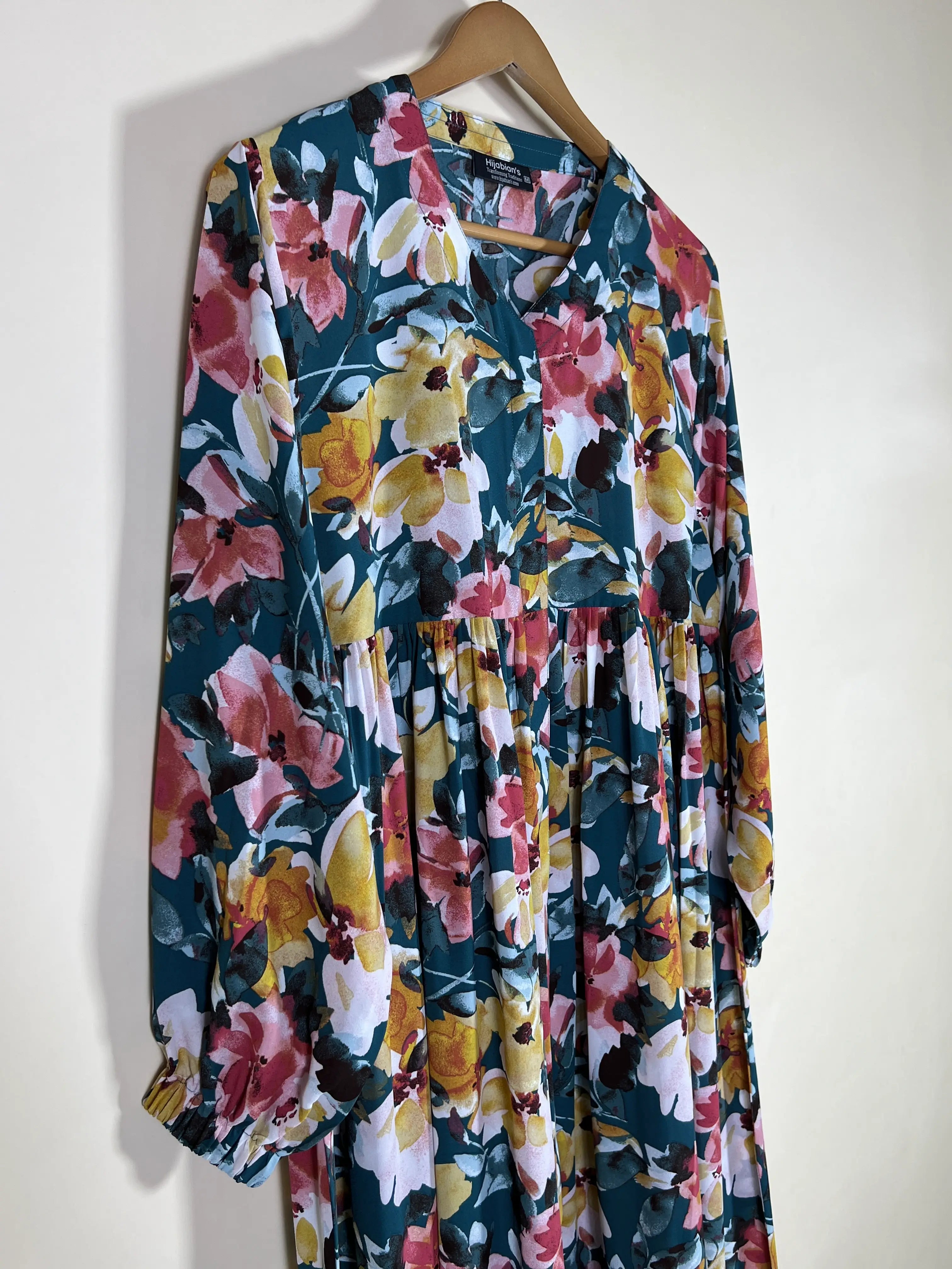 Teal Green - Floral Front Open Chun Abaya HJ1668 Secondary image