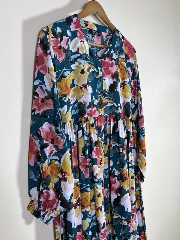 Teal Green - Floral Front Open Chun Abaya HJ1668