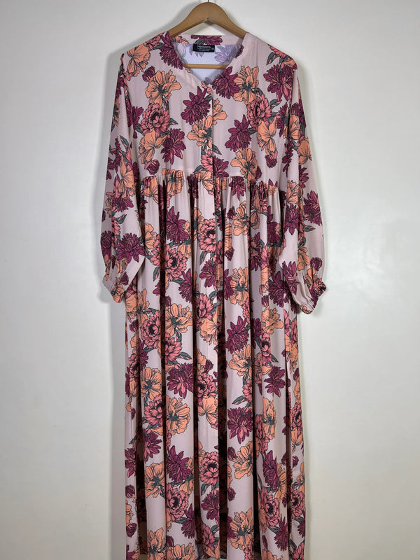 Dusty Rose - Floral Front Open Chun Abaya HJ1670
