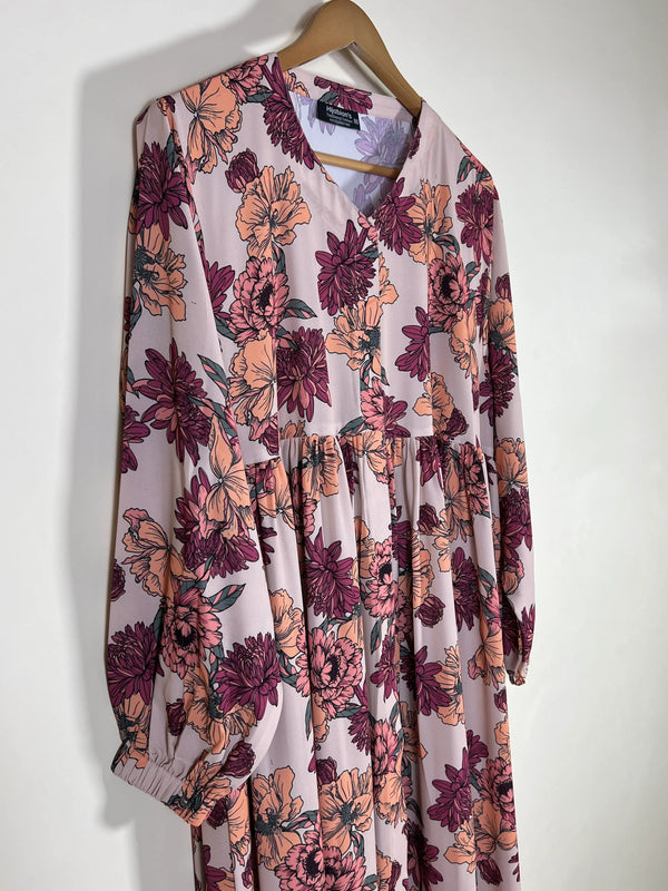 Dusty Rose - Floral Front Open Chun Abaya HJ1670