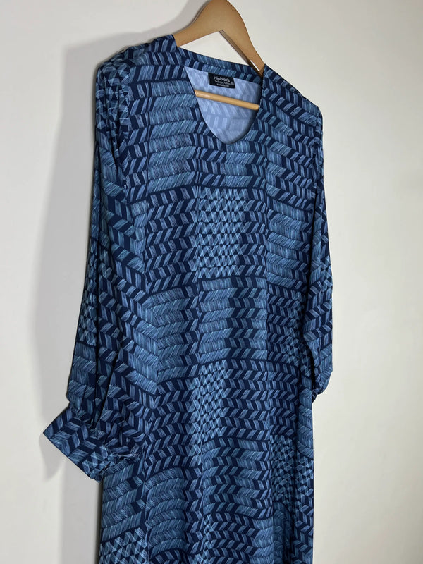Denim Blue - Printed Maxi Abaya HJ1694