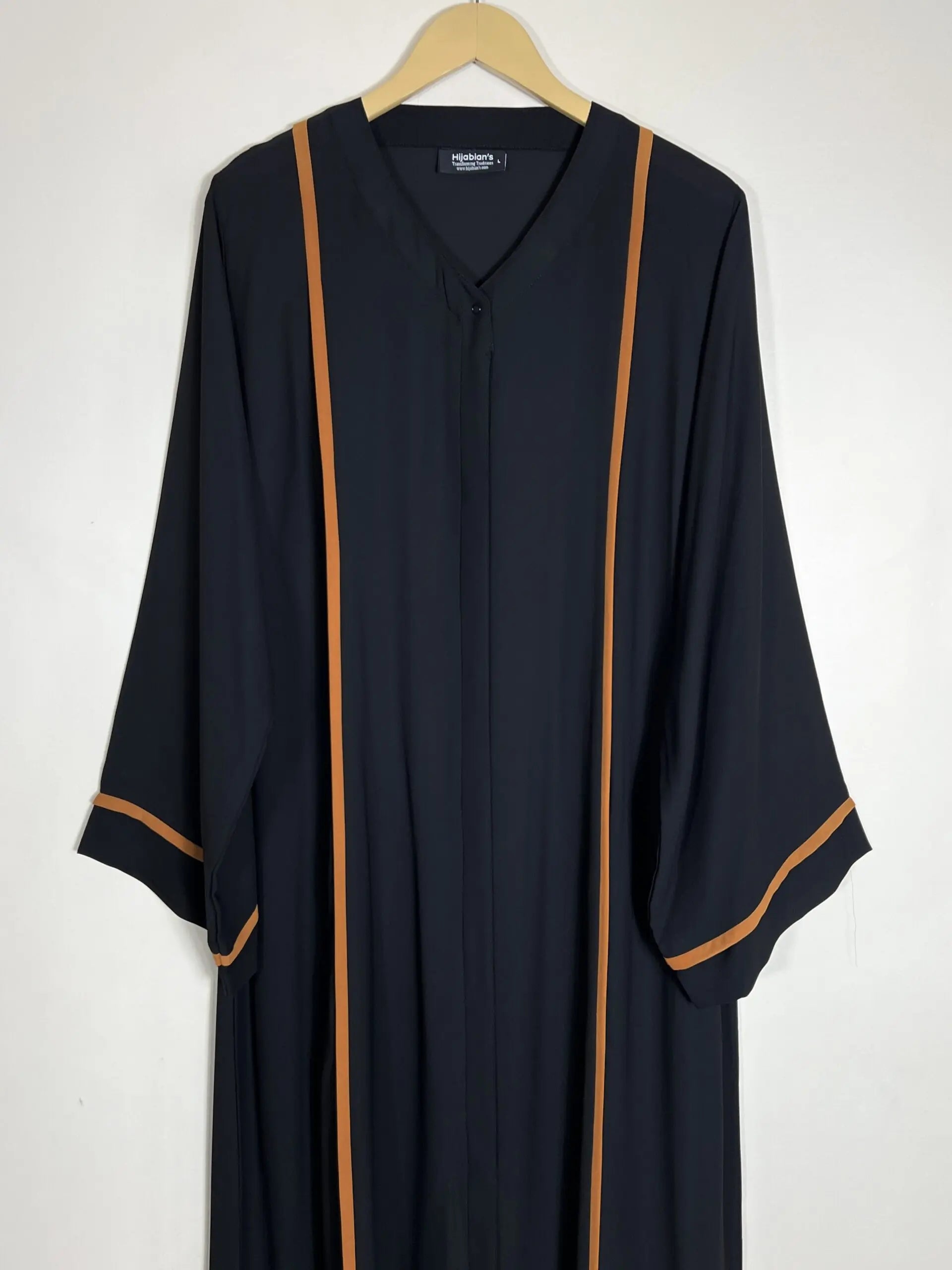 Black - Mustard Pipen Majesty Abaya HJ0849 Secondary image