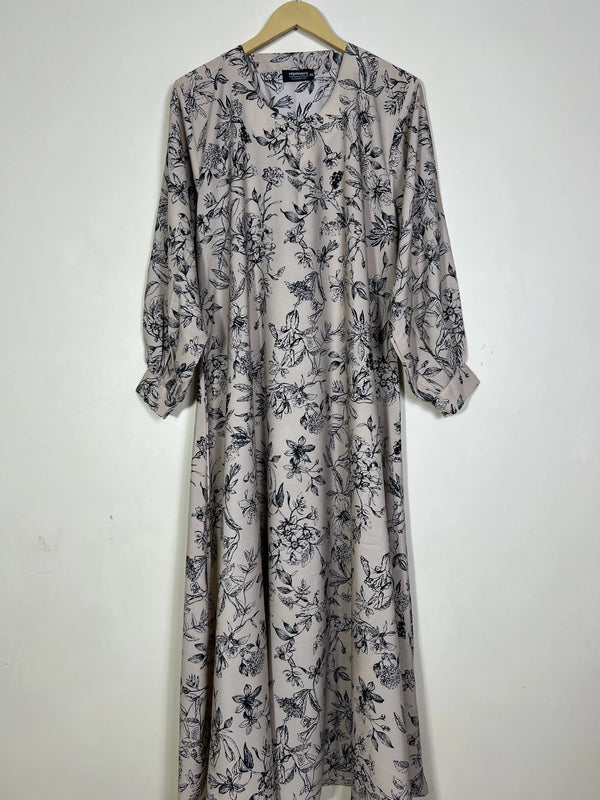 Beige - Floral Maxi Abaya HJ1419