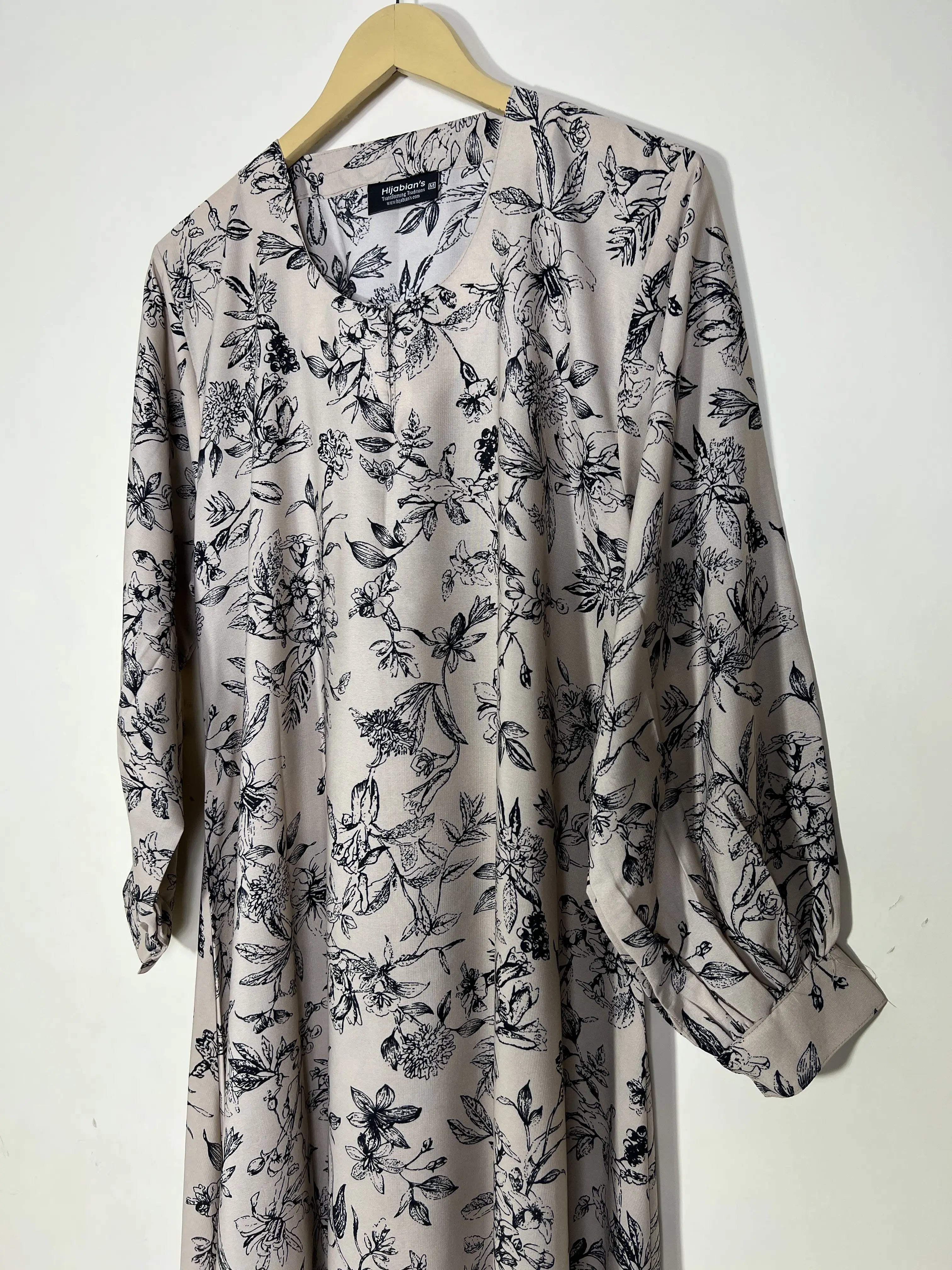 Beige - Floral Maxi Abaya HJ1419 Secondary image