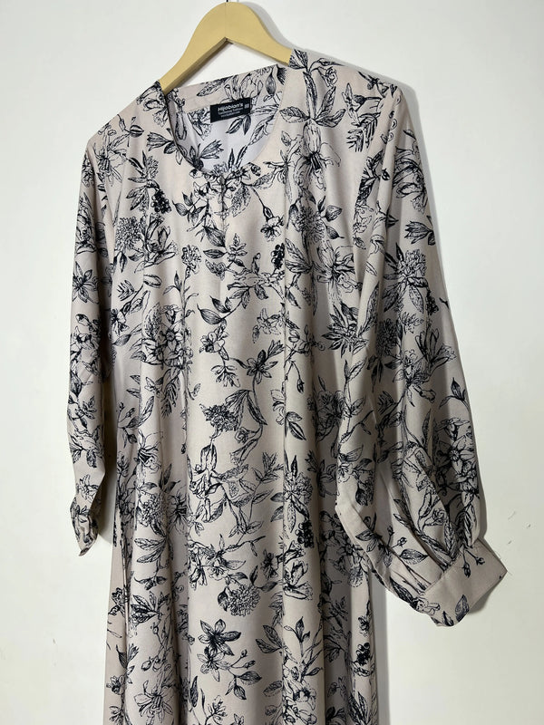 Beige - Floral Maxi Abaya HJ1419