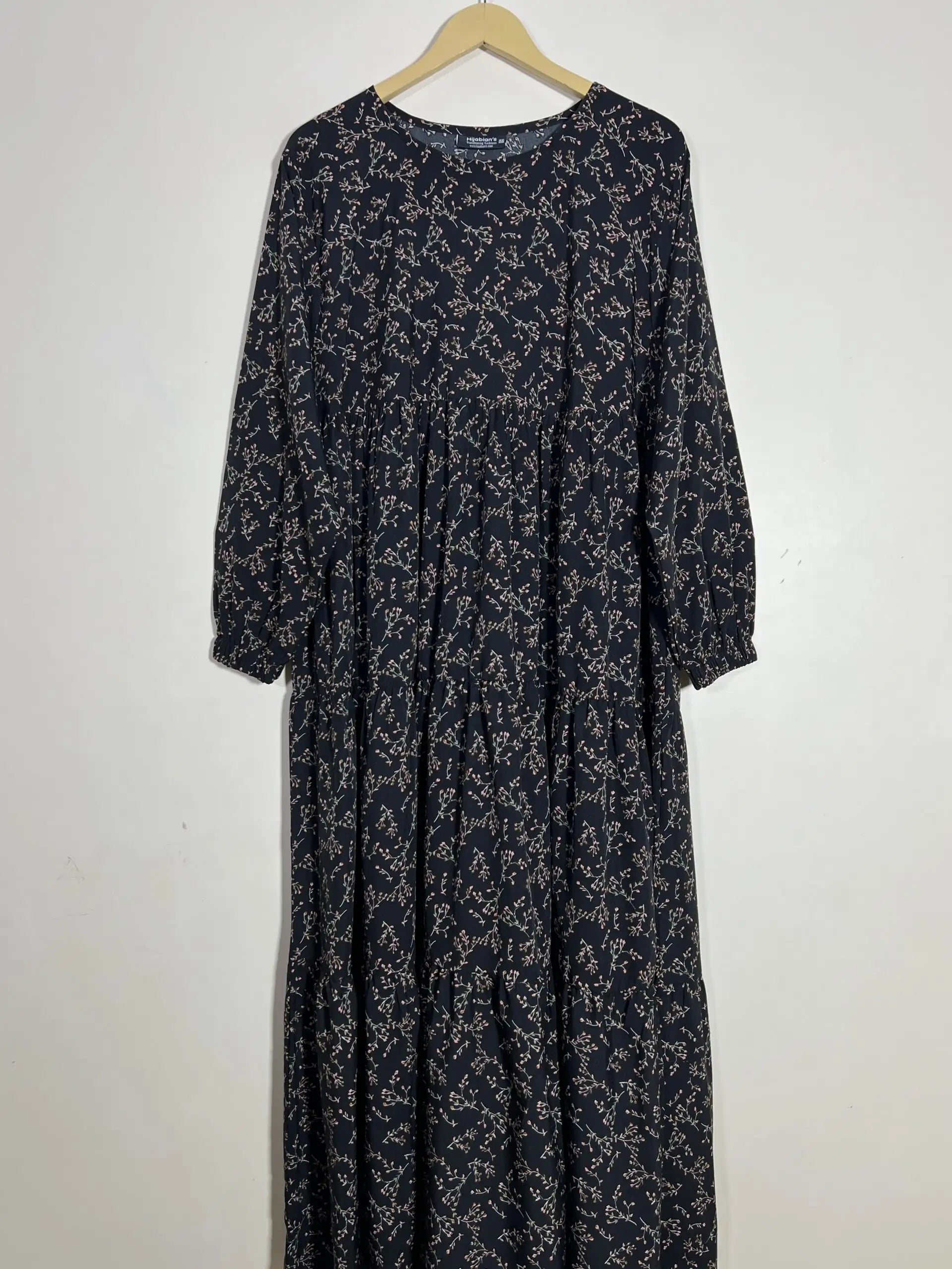 Black - Floral Frill Maxi Abaya HJ1284