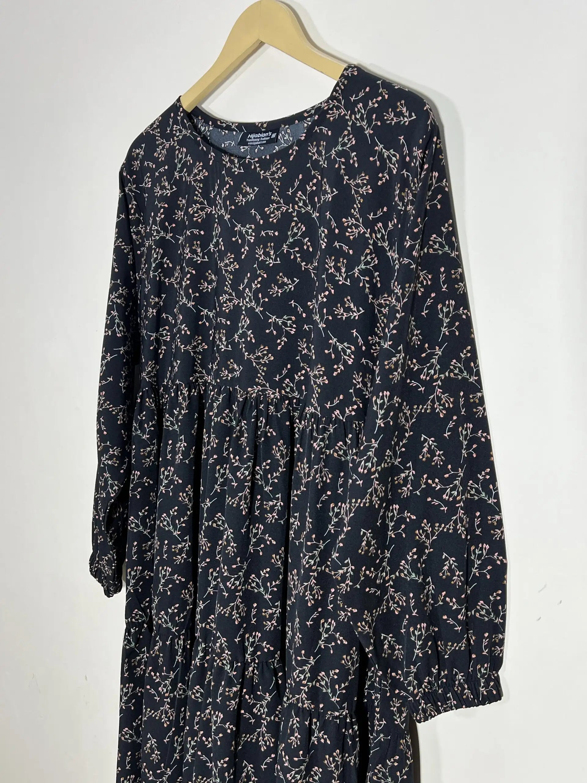 Black - Floral Frill Maxi Abaya HJ1284