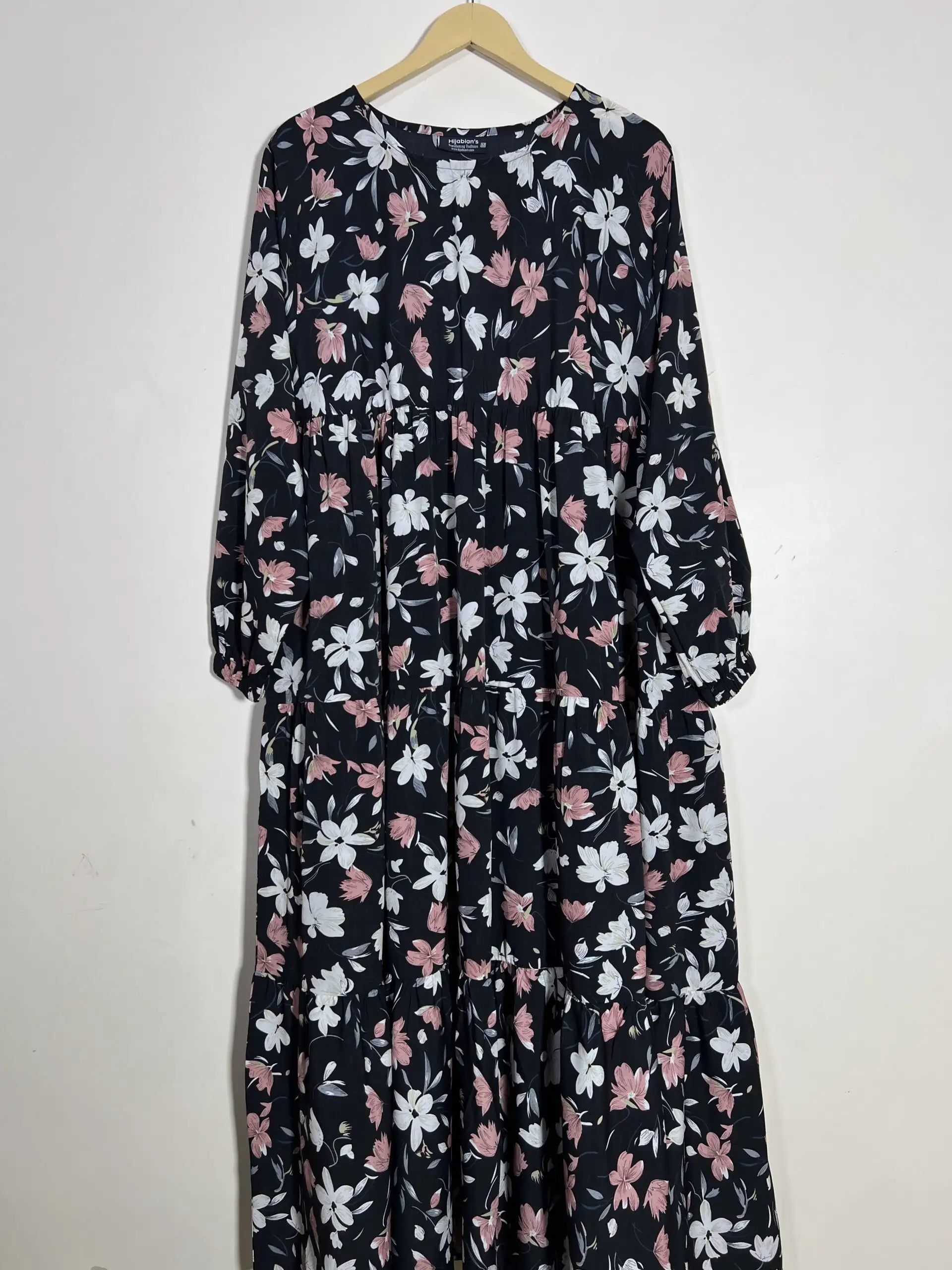 Jet Black - Floral Frill Maxi Abaya HJ1285