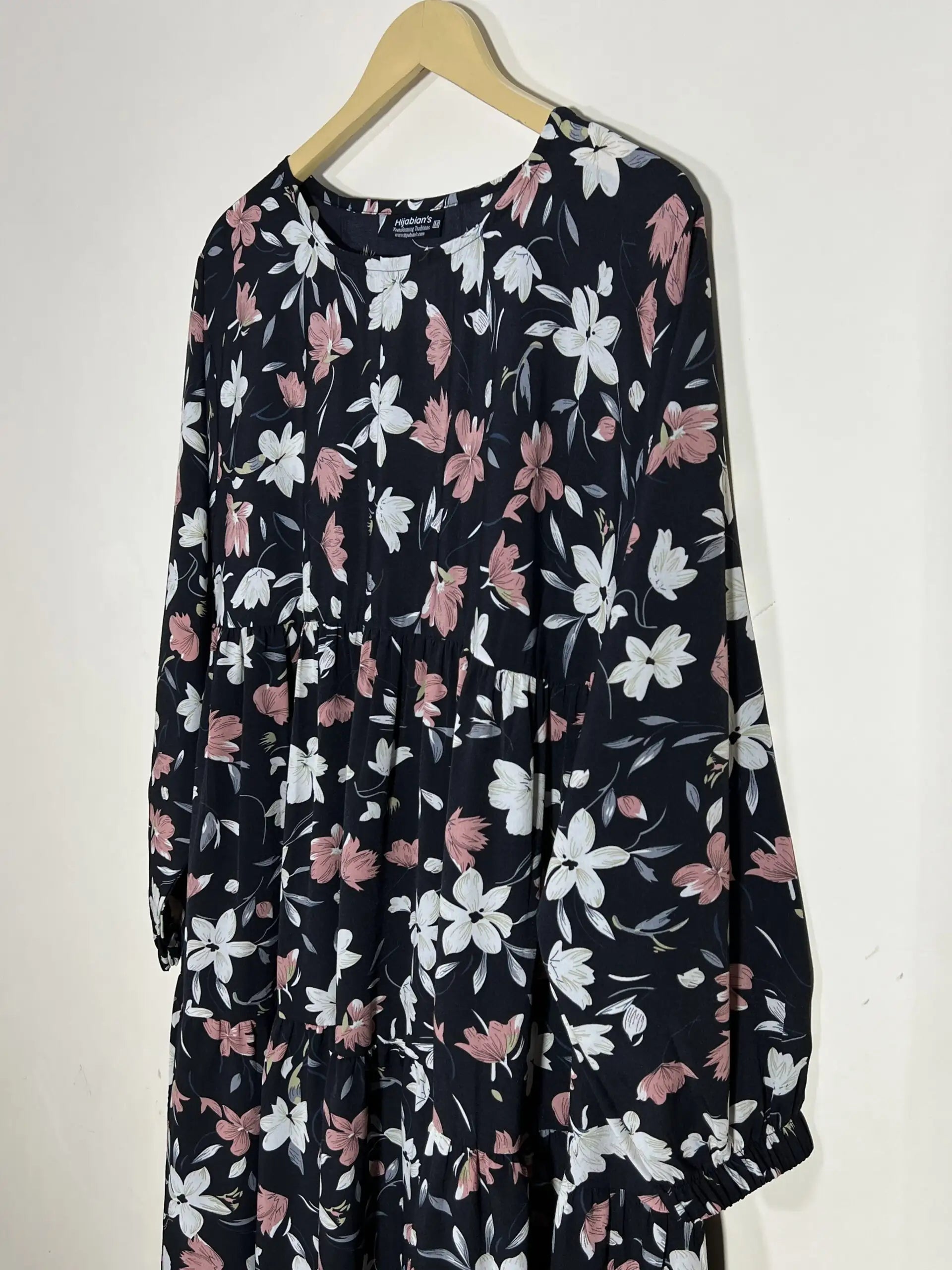 Jet Black - Floral Frill Maxi Abaya HJ1285