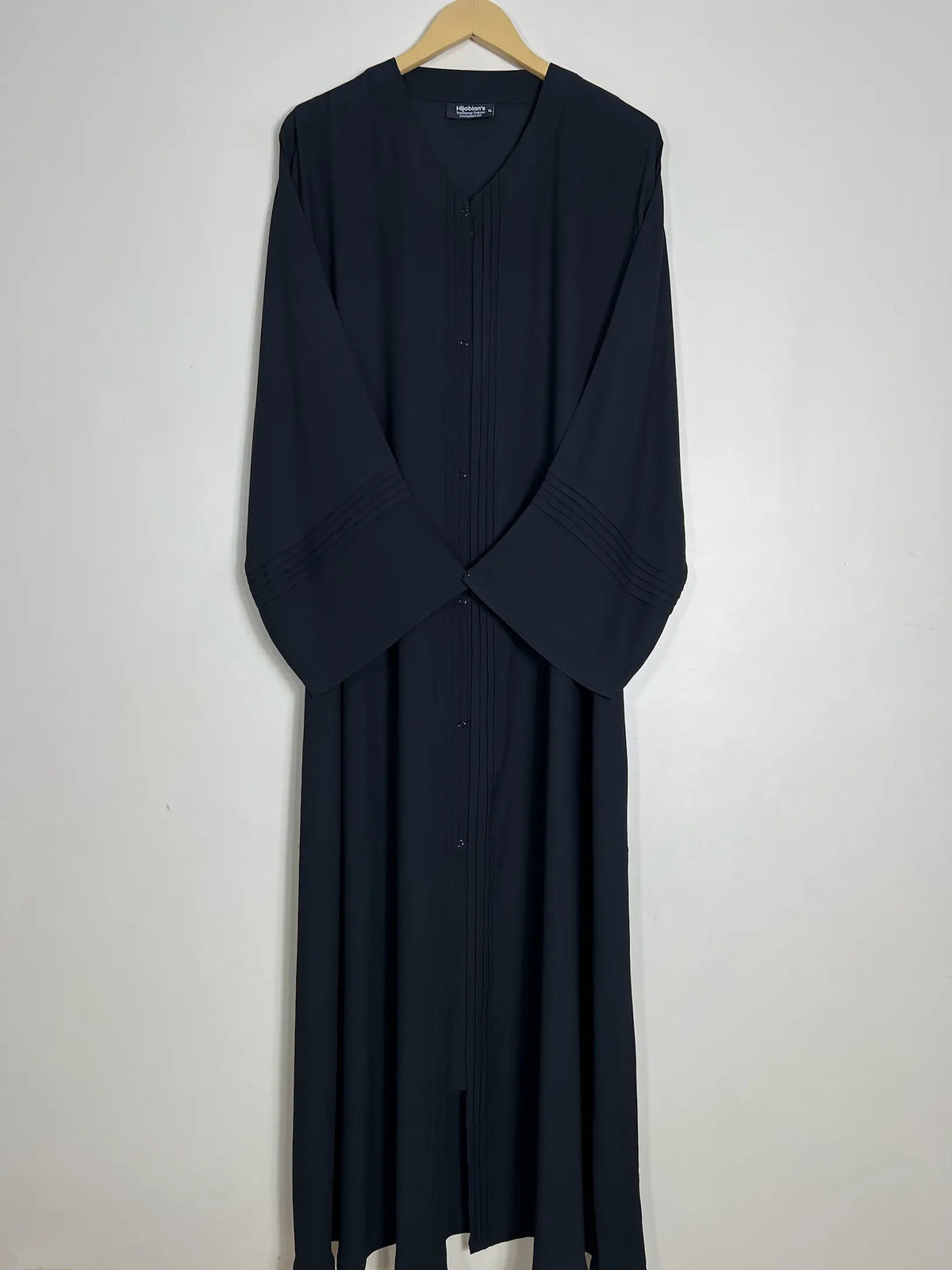 Black - Sleek Pleats Front Open Abaya HJ0910 Main image