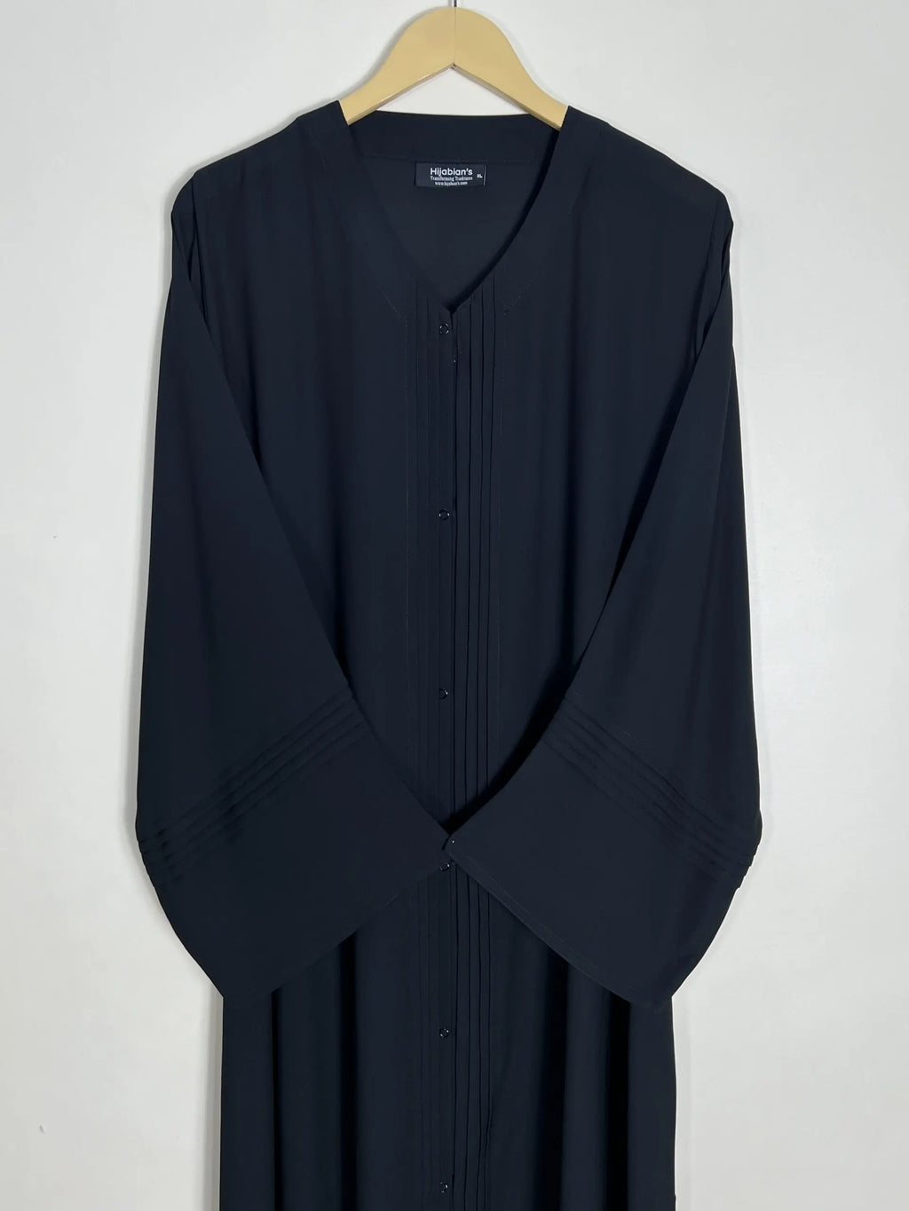 Black - Sleek Pleats Front Open Abaya HJ0910